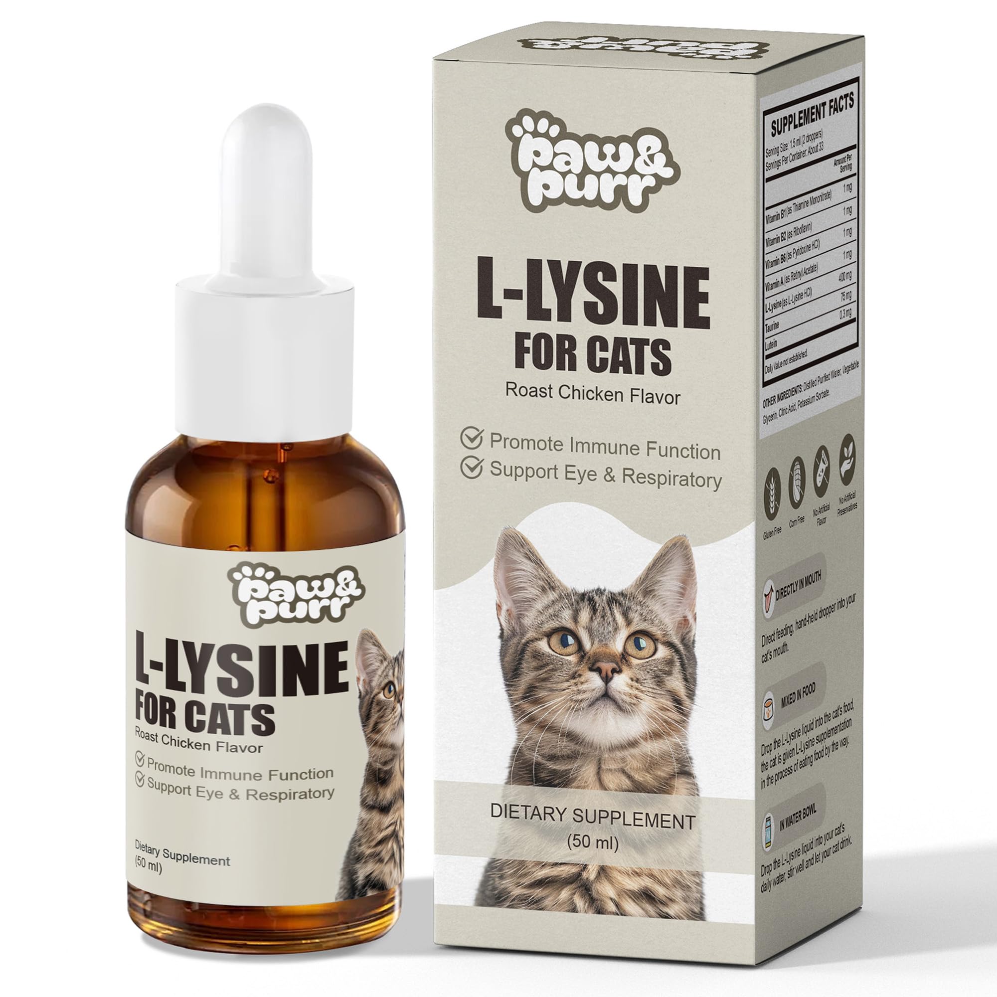 Lysine for Cats, Liquid L-Lysine for Sneezing, Runny Nose & Eye Health