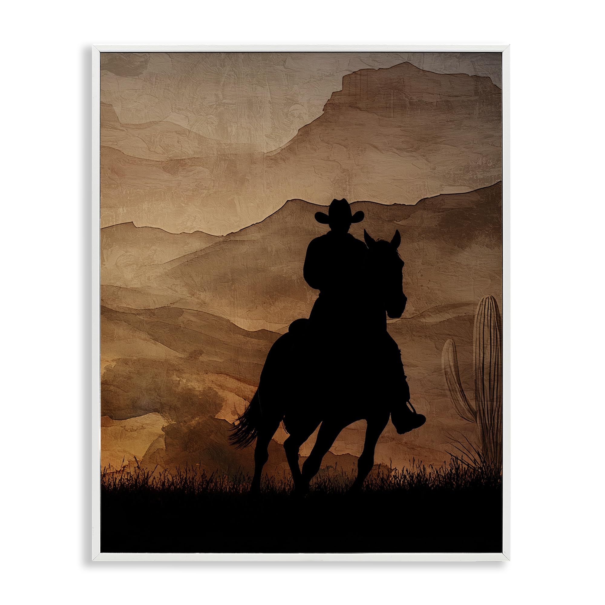 Stupell Industries Coastal White (Textured) 'Cowboy's Sunset Ride'| Framed Giclee Art