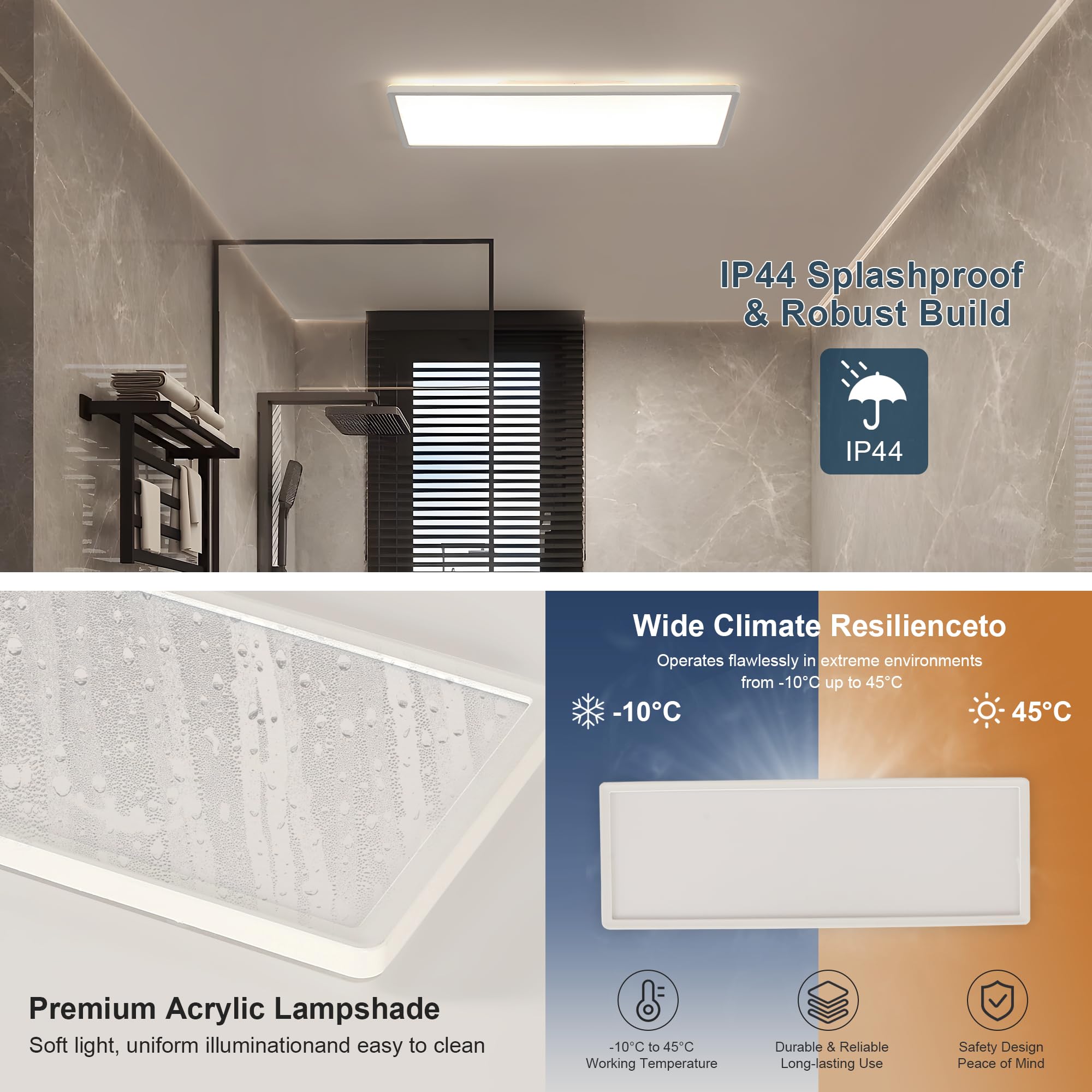 Comely Lampa sufitowa LED, prostokątna, 24 W, biała, 4500K, IP44, panel LED 58 cm