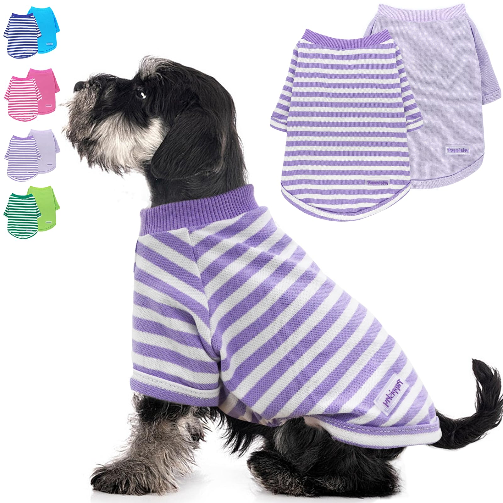 2 Pieces Stripe Dog Clothes for Small Dogs Summer Dog Shirt Cute Soft Puppy Clothes Bresthable Chihuahua Cat Clothes XS~XXL Pet Clothing (Purple,