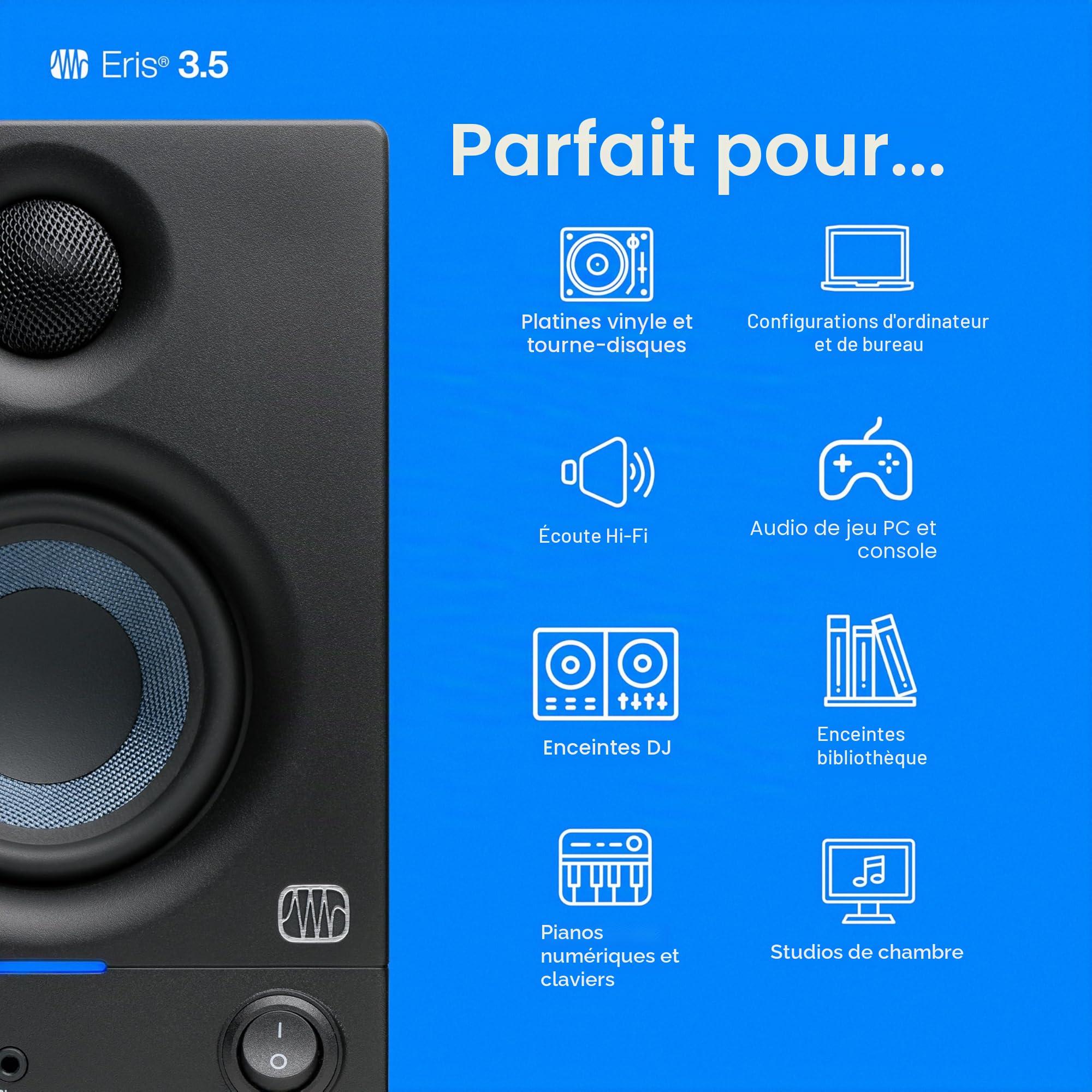 PreSonus Eris 3.5 Gen 2, Enceintes Actives 3,5" de Bureau pour Multimédia, Gaming, Production Musicale de Qualite Studio, Puissance de 50 W