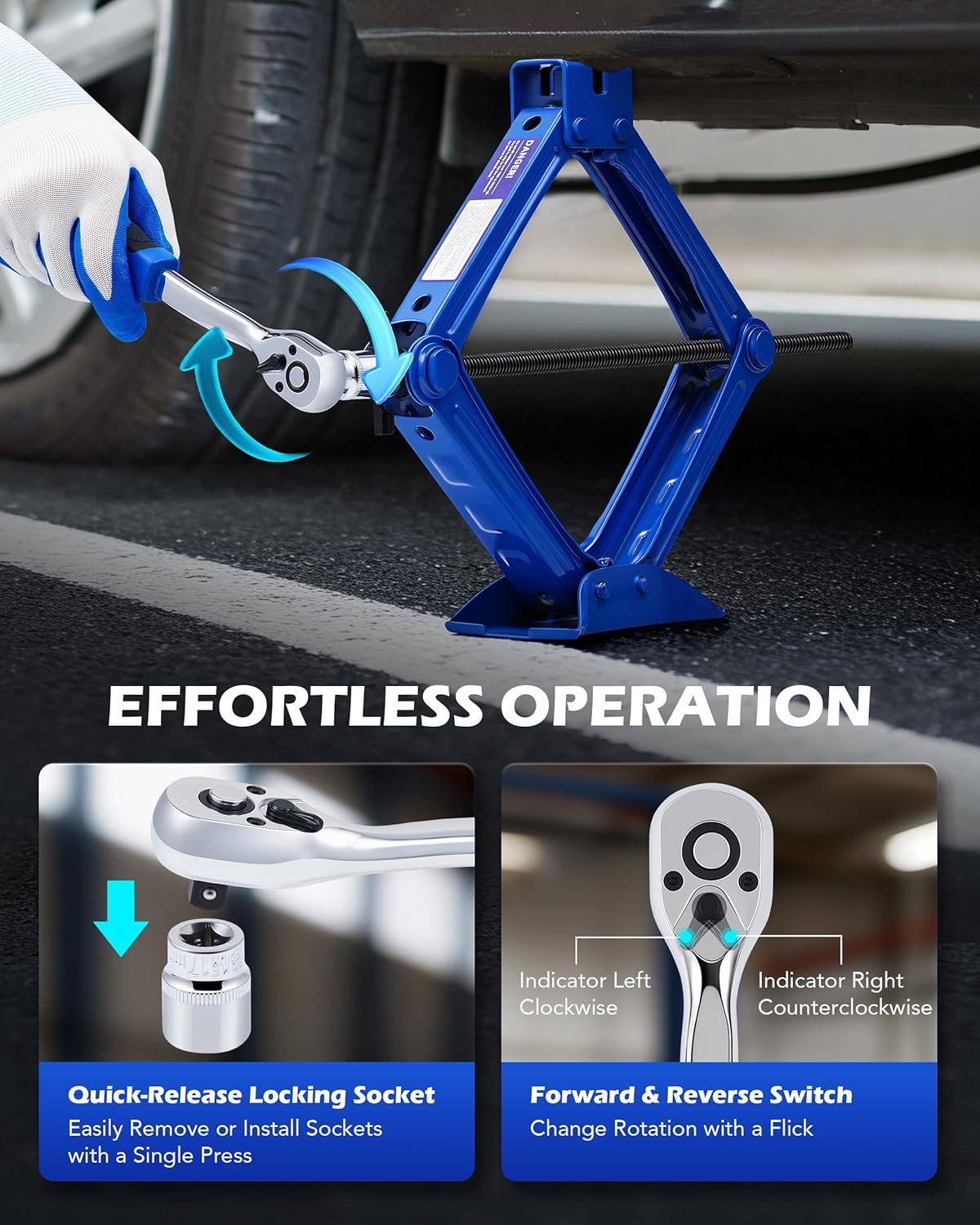 Orion Motor Tech 2 Ton Scissor Jack, 15 pc. Car Scissor Jack Kit for Sedan SUV MPV with Ratchet Wrench Drill Sockets, 4409 lb. Portable Car Jack and Stand Kit, Heavy Duty Car Jack for Tire Changing