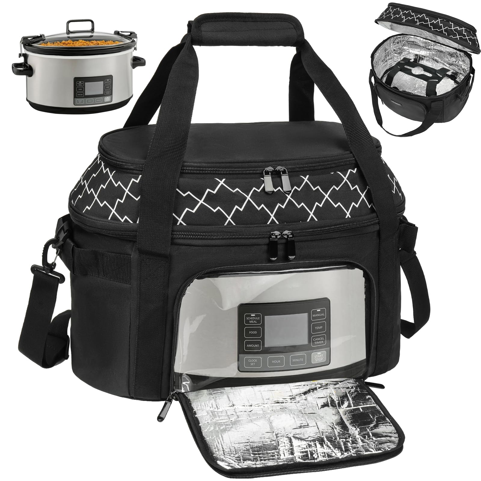 ZIOZERTT Slow Cooker Carrying Bag Compatible with 6-8 Quart CrockPot and Hamlton Beach with Lid Fastener and See-through Window,Bag Only