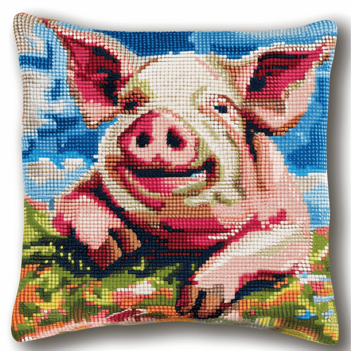 Rkflgew D Iy Latch Hook Pig Animal Pillow Embroidery Kit, Cartoon Pig, 43X43cm, For Kids & Adults, Non-Foldable