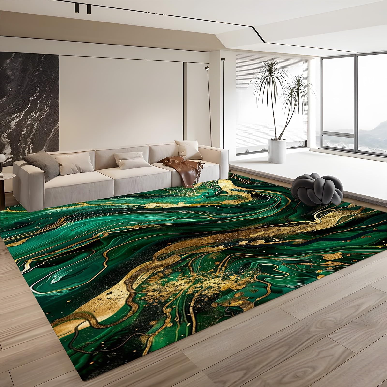 Generisch Waschbarer Moderner Grün-Gold-Marmor Kurzflor Teppich - Weicher, Rutschfester Teppich für Wohnzimmer, Schlafzimmer - Flauschiger, Teppiche Gegend, 160cm x 230cm