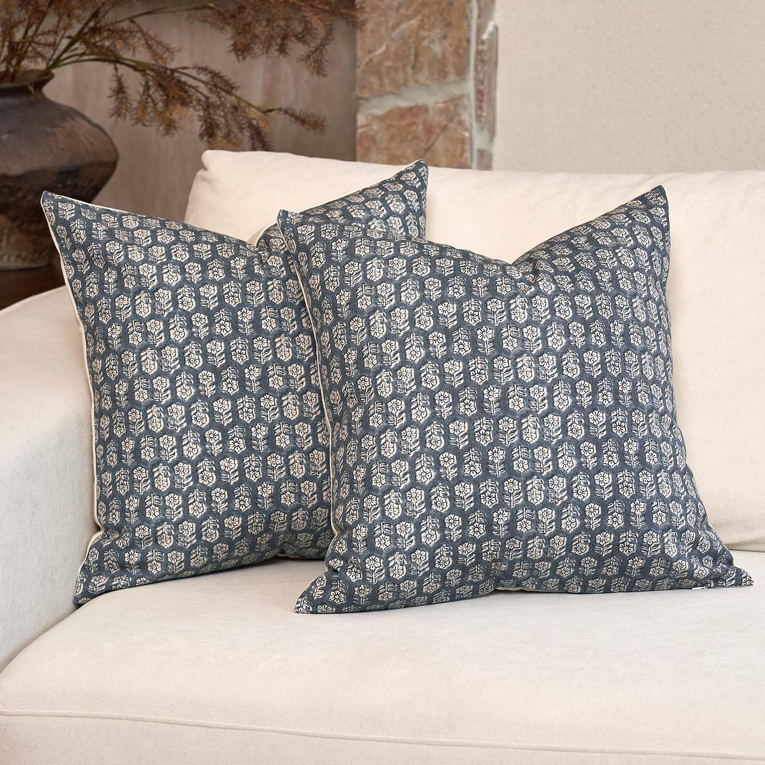 DOMVITUS Floral Pillow Covers Set of 2 Throw Pillow Covers 18x18 Floral Print Neutral Accent Decorative Pillow Covers