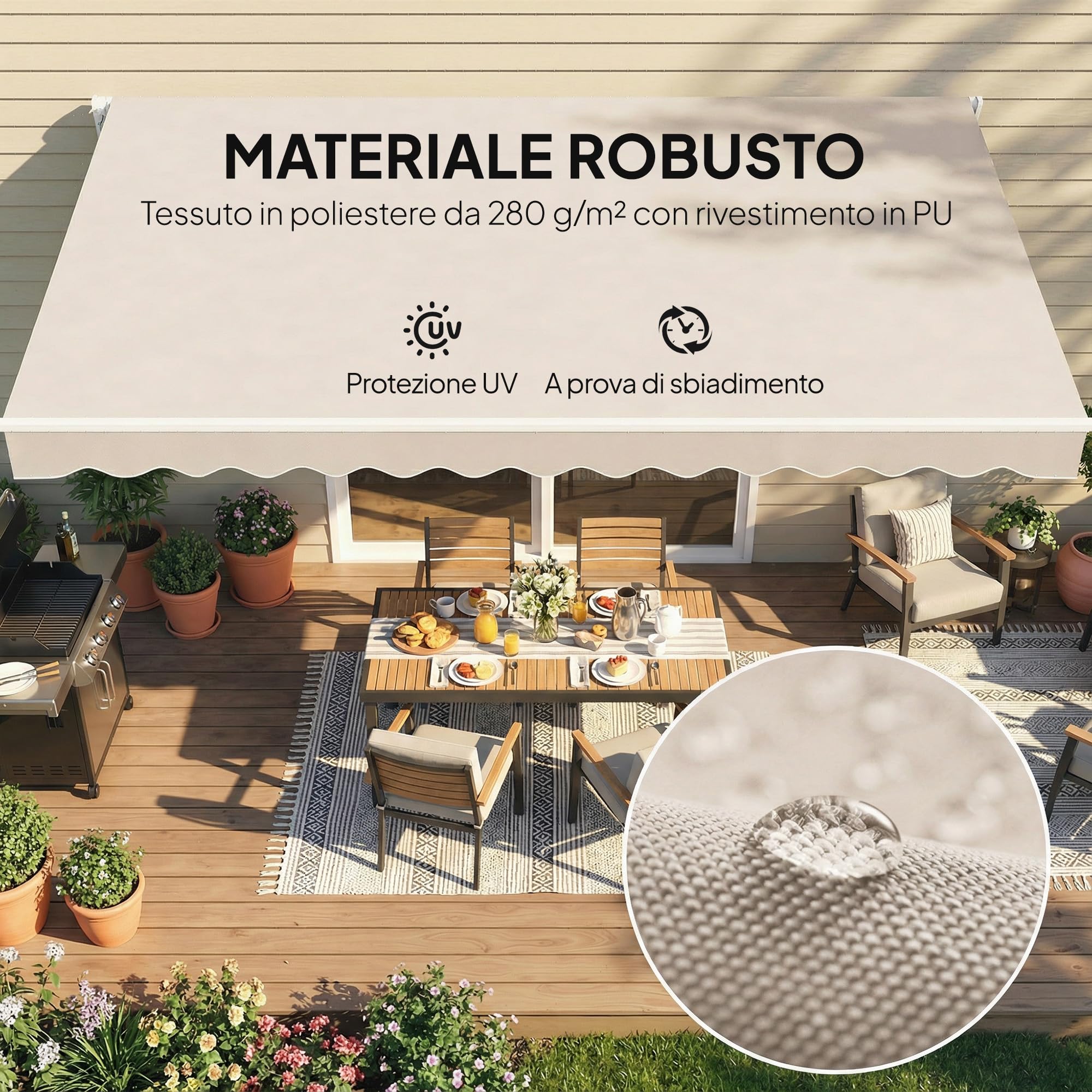 Outsunny Telo di Ricambio per Tenda Parasole Retrattile 337x250 cm Crema | Tessuto di Ricambio per Tenda a Braccio da 3.5x2.5 m in Poliestere, UV 50+, Balcone Patio Terrazzo Esterno Giardino