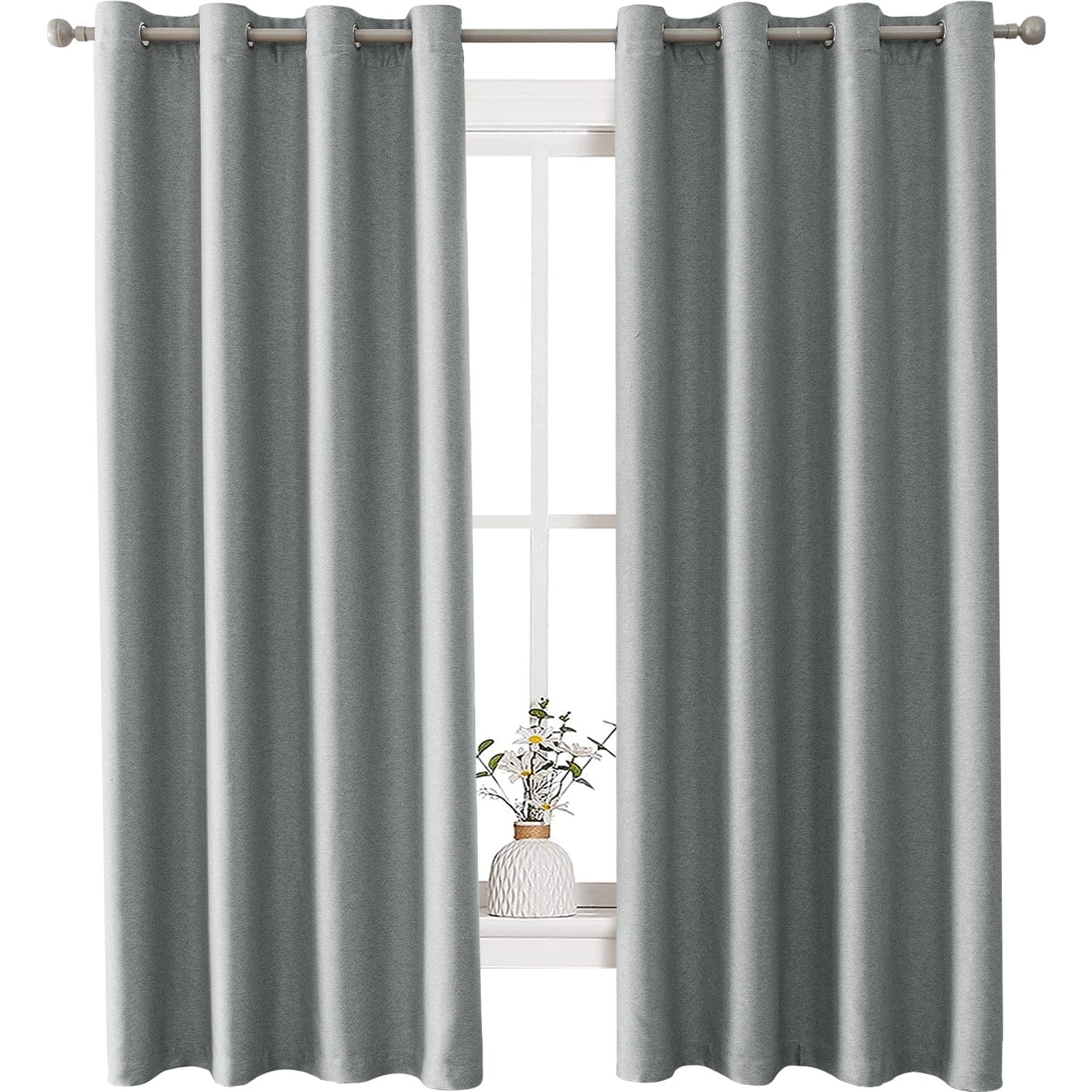 Ystyle Cortinas Opacas 2 Piezas, Cortina Efecto Lino, Cortinas Dormitorio, Cortinas Termicas Aislantes Frio Y Calor, Cortinas Salon Modernas, Cortina Acustica, 117x137 Cm, Gris Claro
