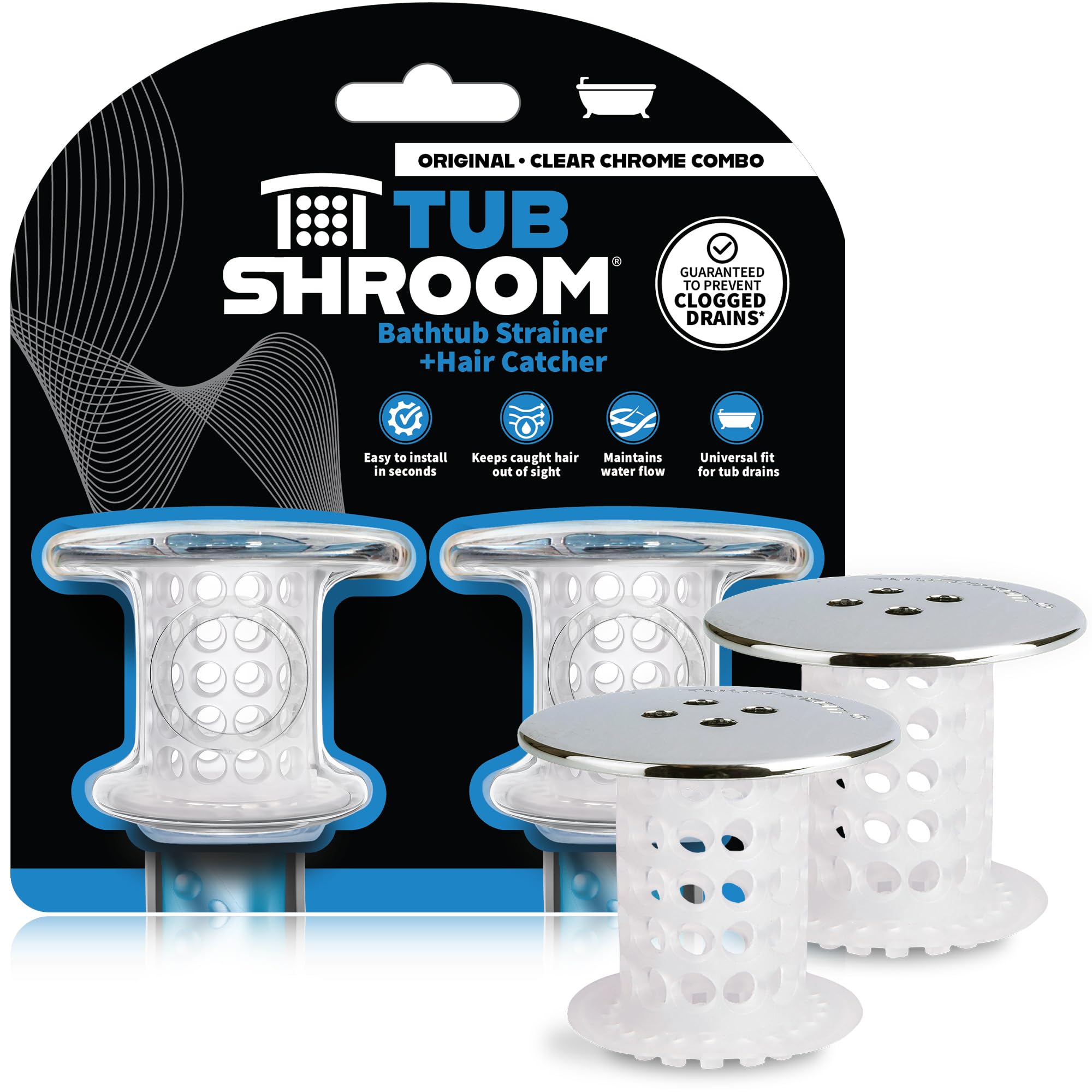 TubShroom Chrome Bathtub Drain Protector 2-Pack