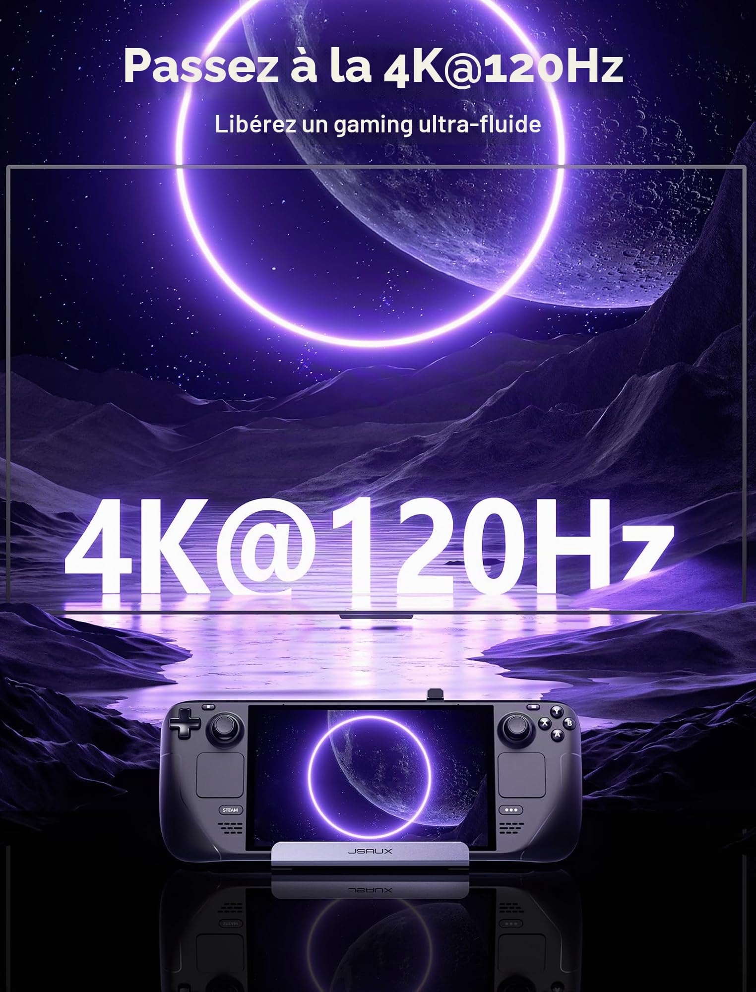 JSAUX Station d’Accueil 4K@120Hz avec Chargeur 65W, Compatible avec Steam Deck OLED/ROG Ally X/Legion Go (S), Station 6-en-1 avec HDMI, Ethernet Gigabit, 3 Ports USB 3.0 et Charge 100W – HB0603