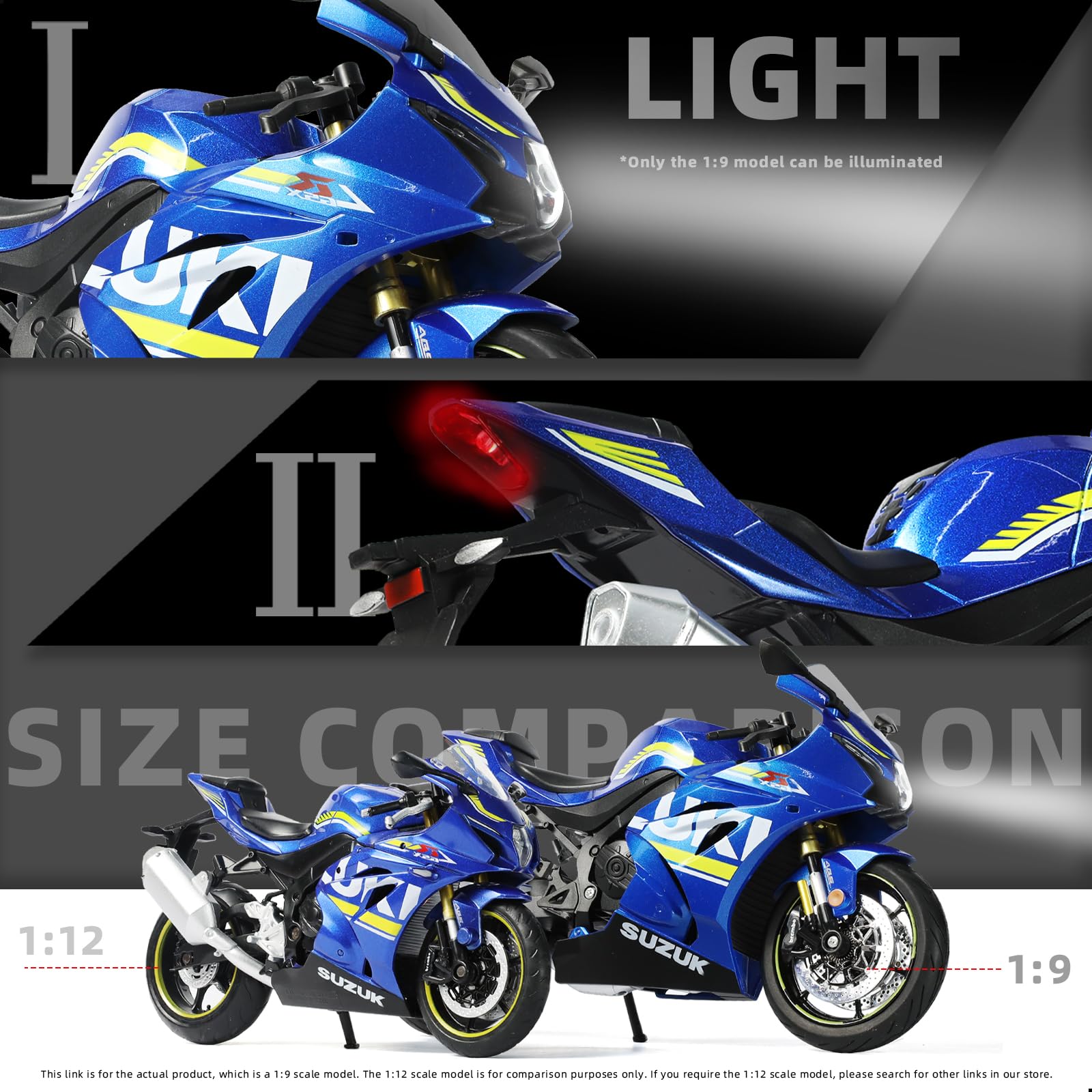 Risopen Model motocykla 1:9 do Suzuki GSX R1000R metalowy odlew ciśnieniowy model motocykla nie wymaga montażu, mini wykończony Moto Classic Collection prezent dla dorosłych (niebieski)