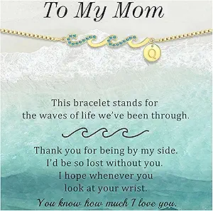 Dainty Gold Bracelet with Initials, Gifts for Women Initial Bracelets for Women Mom Gift Teen Gifts Trendy Stuff Wave Bracelet Grandma Graduation Gifts for Her 2025 Daughter Friend Letter A-Z Birthday Christmas Jewelry