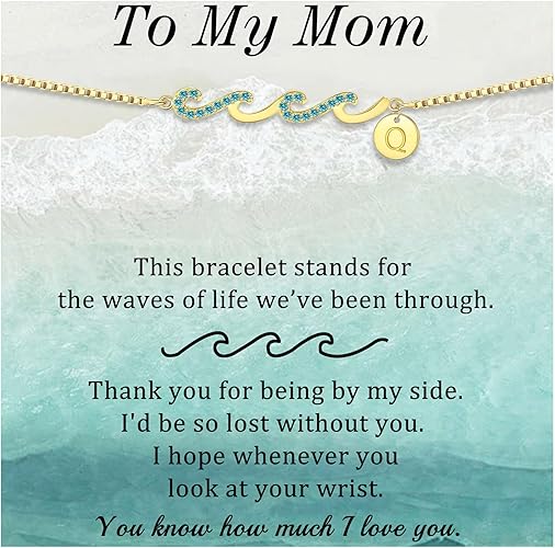 Dainty Gold Bracelet with Initials, Gifts for Women Initial Bracelets for Women Mom Gift Teen Gifts Trendy Stuff Wave Bracelet Grandma Graduation Gifts for Her 2025 Daughter Friend Letter A-Z Birthday Christmas Jewelry