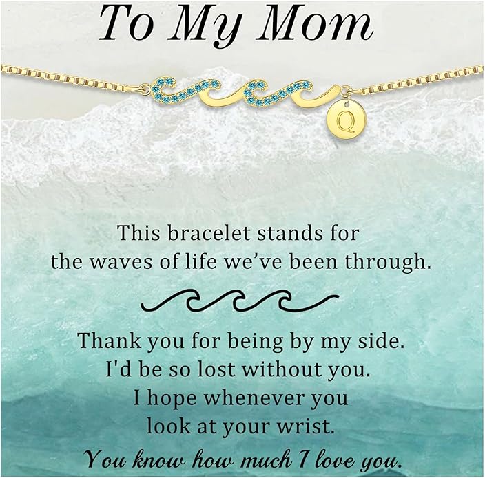 Dainty Gold Bracelet with Initials, Gifts for Women Initial Bracelets for Women Mom Gift Teen Gifts Trendy Stuff Wave Bracelet Grandma Graduation Gifts for Her 2025 Daughter Friend Letter A-Z Birthday Christmas Jewelry