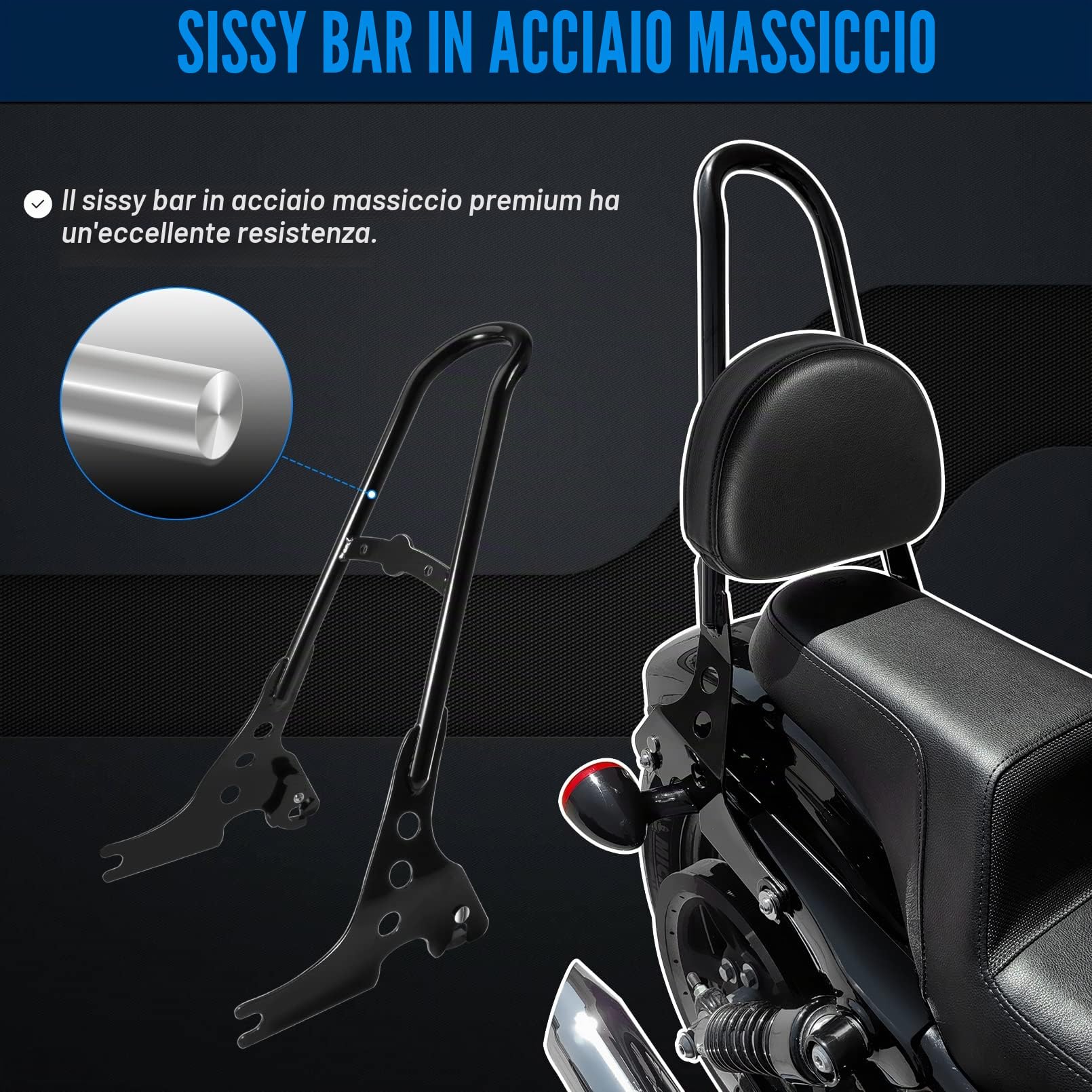 Benlari - Schienale passeggero rimovibile Sissy Bar Pad compatibile per Harley Davidson Sportster XL1200 XL883 SuperLow Iron 883 1200 48 Nero 2004-2024