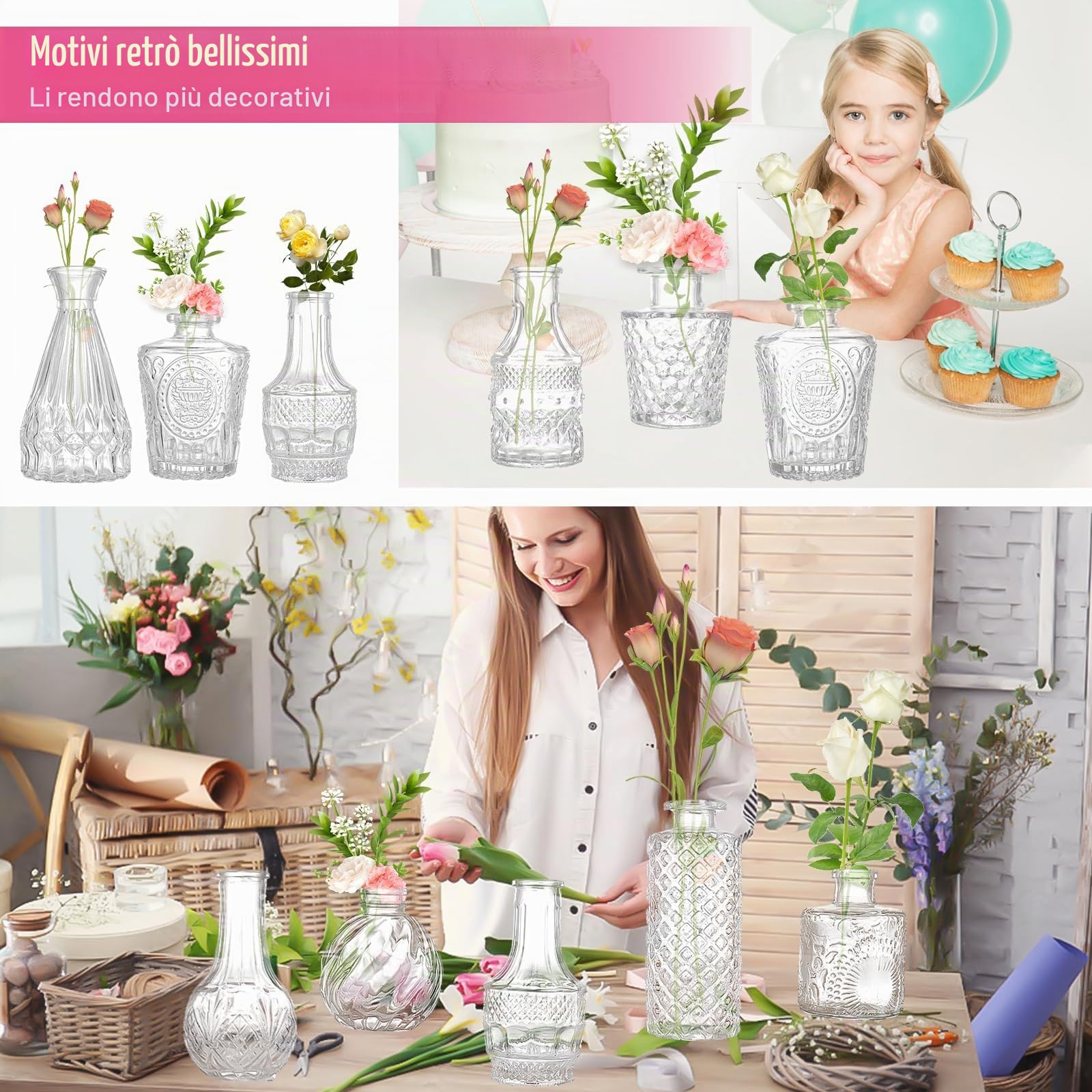 Set di 33 Vasi in Vetro Piccoli per Centrotavola di Nozze Rustici, Mini Decorazioni Floreali per La Casa, Trasparenti