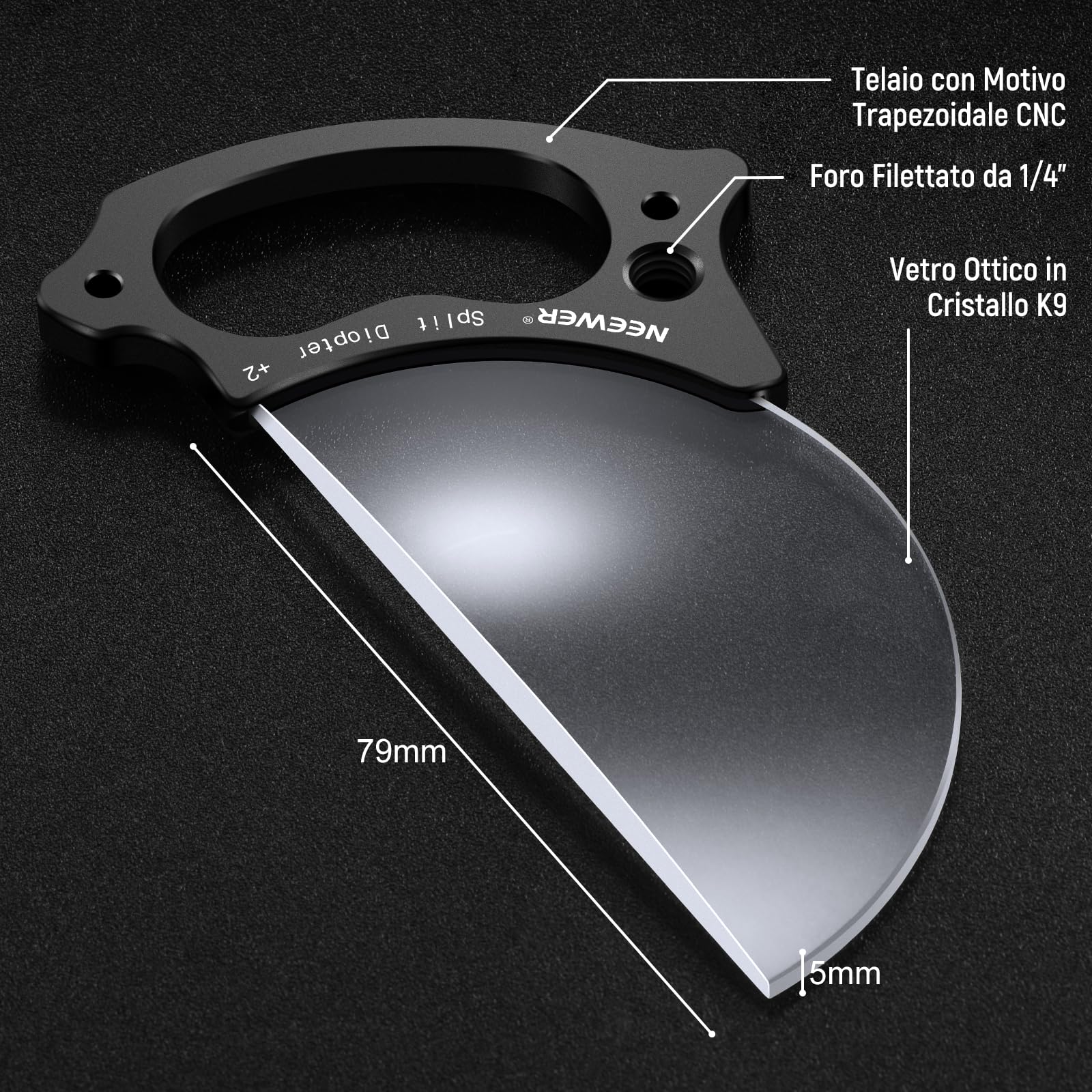 NEEWER 79mm Filtro Effetto Diottrico Diviso Filtro Prisma a Mezza Cupola con Maniglia, Foro per Vite 1/4" per Broccio Magico Mini Treppiede, Vetro Ottico BK9 Semicircolare per Sfocatura in Primo Piano