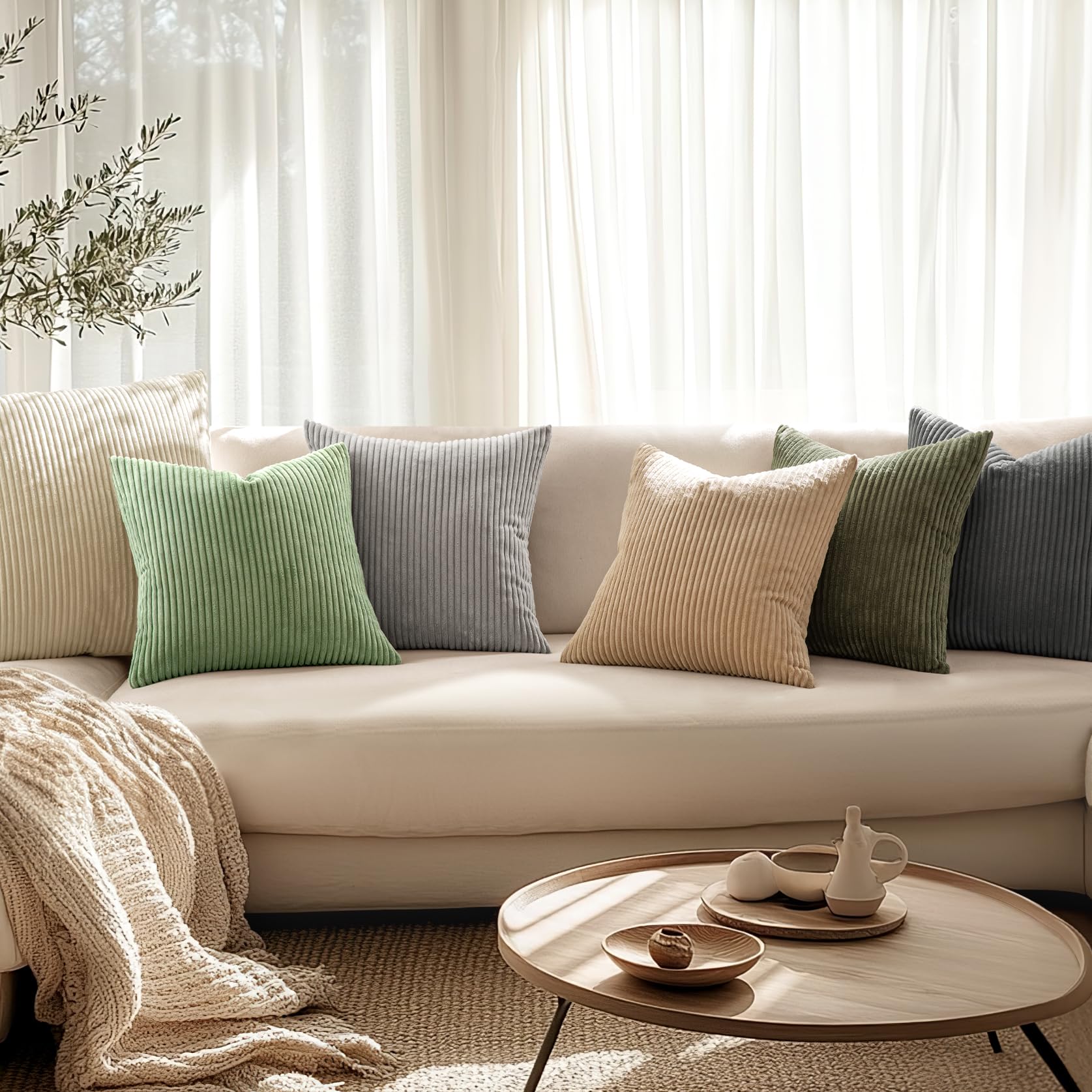 MIULEE Federe per Cuscini per Divano in Velluto a Coste Copricuscini per Camera da Letto Soggiorno Federa per Letto Matrimoniale Moderna Decorativa Fodere Quadrati 2 Pezzi 40X40 CM Fagiolo Verde