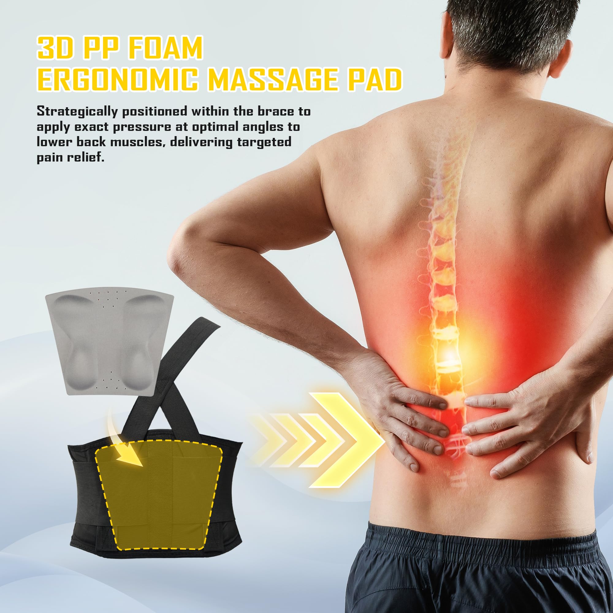 COOLJOB Ceinture de soutien lombaire pour hommes et femmes avec support dorsal souple rembourré en 3D et bretelles réglables pour le travail quotidien et le levage de charges lourdes (XL)