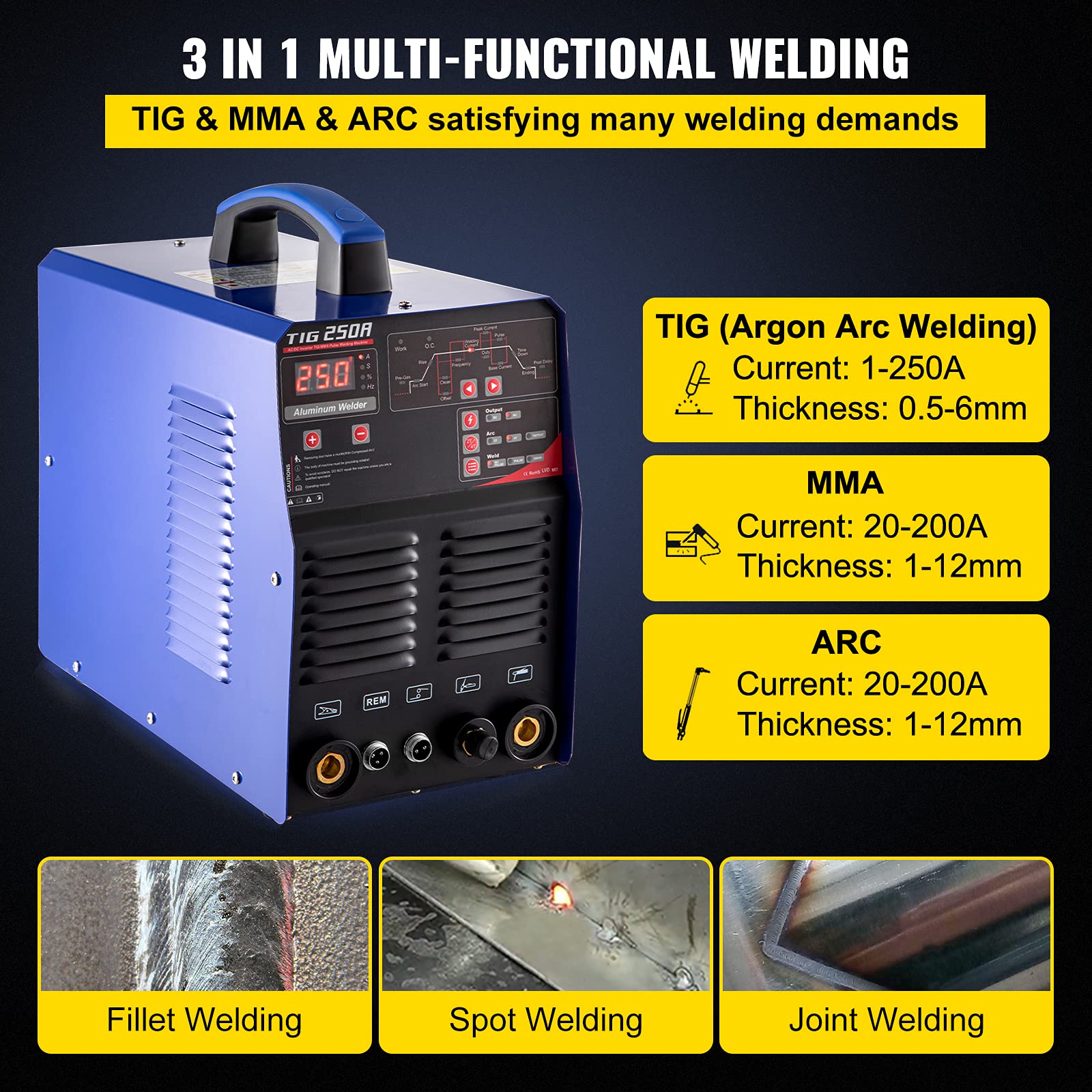 Buy VEVOR TIG Welder AC/DC, 3 in 1 TIG/MMA/ARC Welding Machine with 110