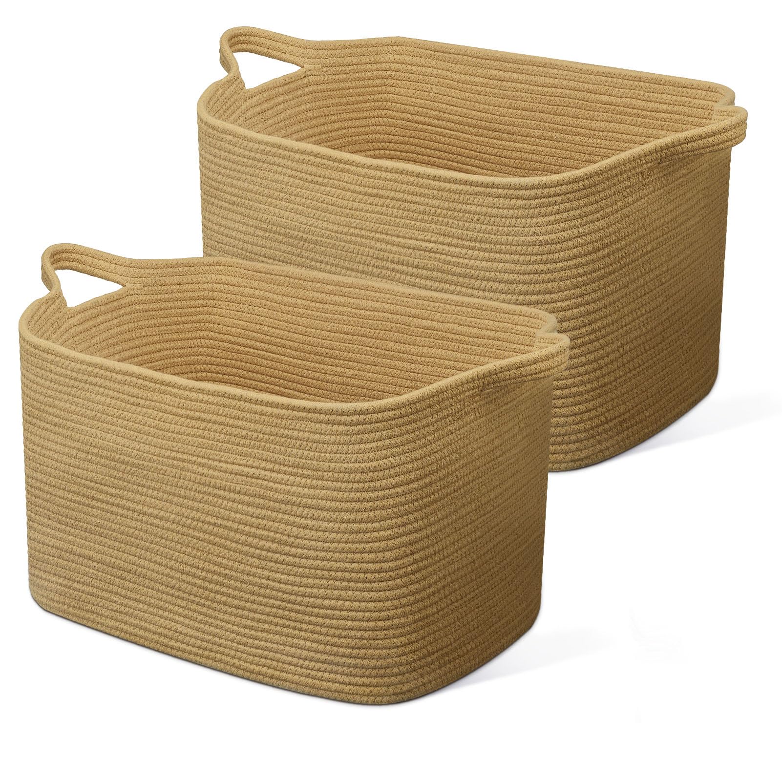 JOJOSEE Large Storage Basket, Blanket for Clothes Bedding, Woven Storage Baskets, Toy Storage for Kids, Rope Basket for Living Room, Nursery, Bedroom 55x38x30 cm (Brown, 2 Pack)