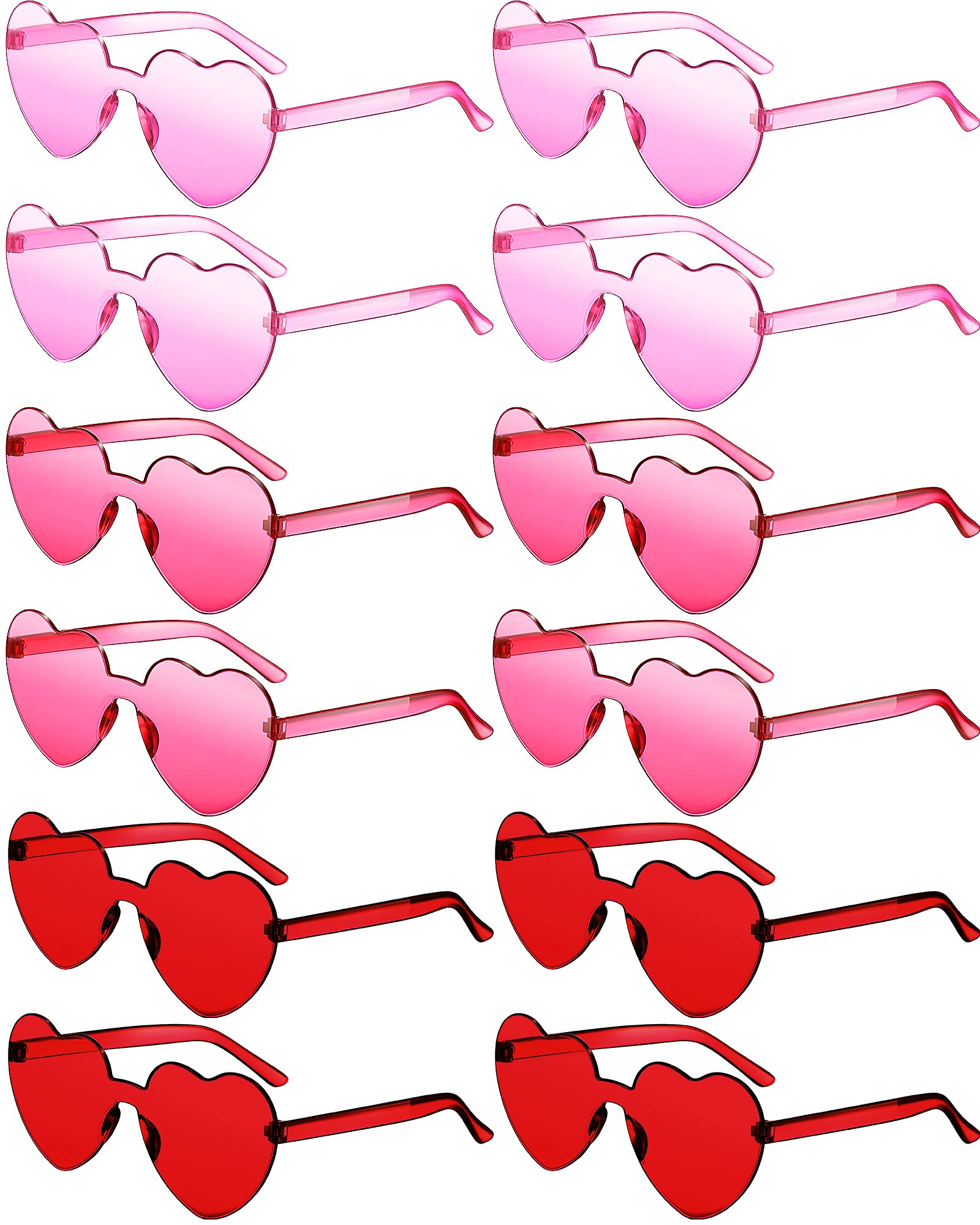Photect 12 Pair Valentines Day Pink Red Heart Sunglasses Bulk Rimless Candy Color Glasses for Women Men Party