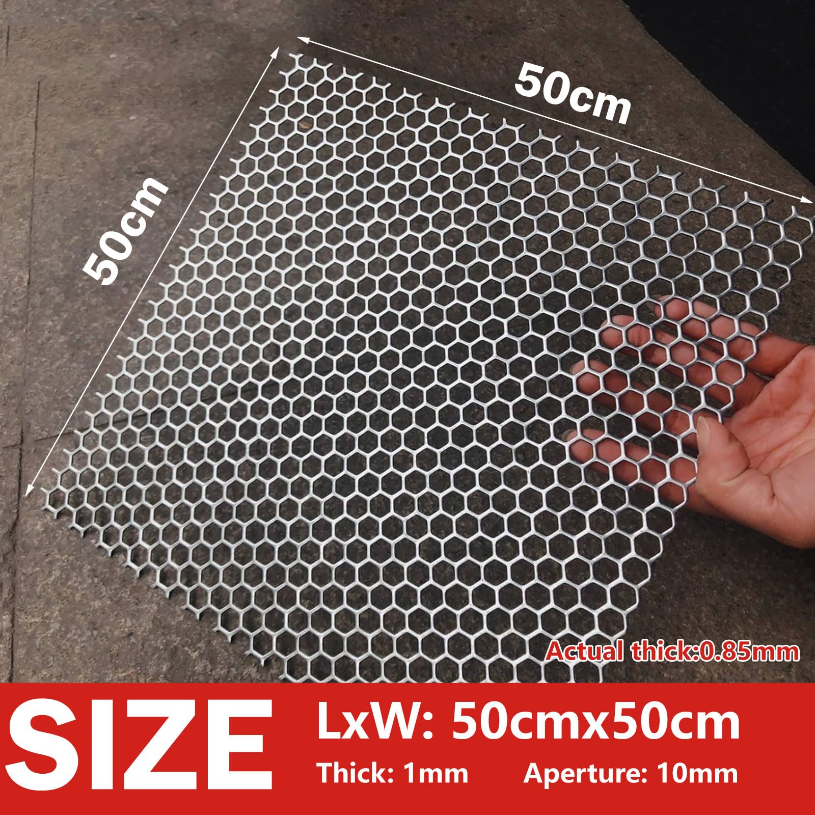 COYOUCO 304 Edelstahl Lochblech Wabe, Sechseck Loch Metallgitterplatte | Dekorative Lüftungsgitter Filter Abdeckung für Möbel, DIY & Außenbereich,Thick 1mm,50x50cm Dia 10mm
