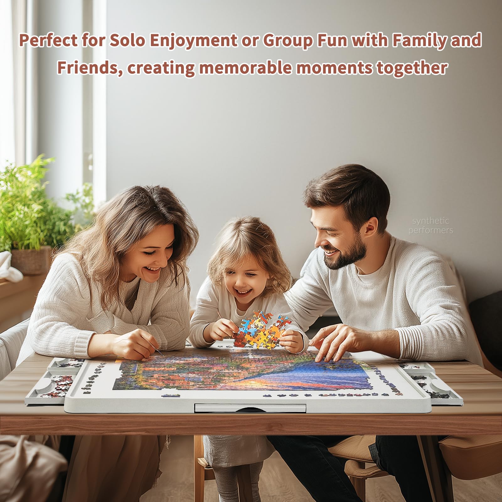BuilderButler Tavola puzzle rotante leggera da 1500 pezzi, con 6 cassetti scorrevoli e copertura, rotazione a 360°, tavolo puzzle portatile in plastica da 87 x 66 cm, per puzzle e pittura con diamanti