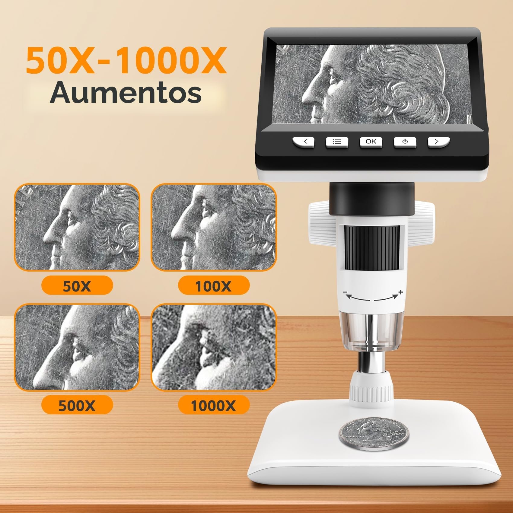 USB Microscopios Digitales Portátiles, 1000X Zoom 4.3" 1080P Microscopio Equipo para Adultos Niños Estudiantes con 8 Luz LED Ajustables, Biológico Microscopio para Electrónica, Botánica y Más.