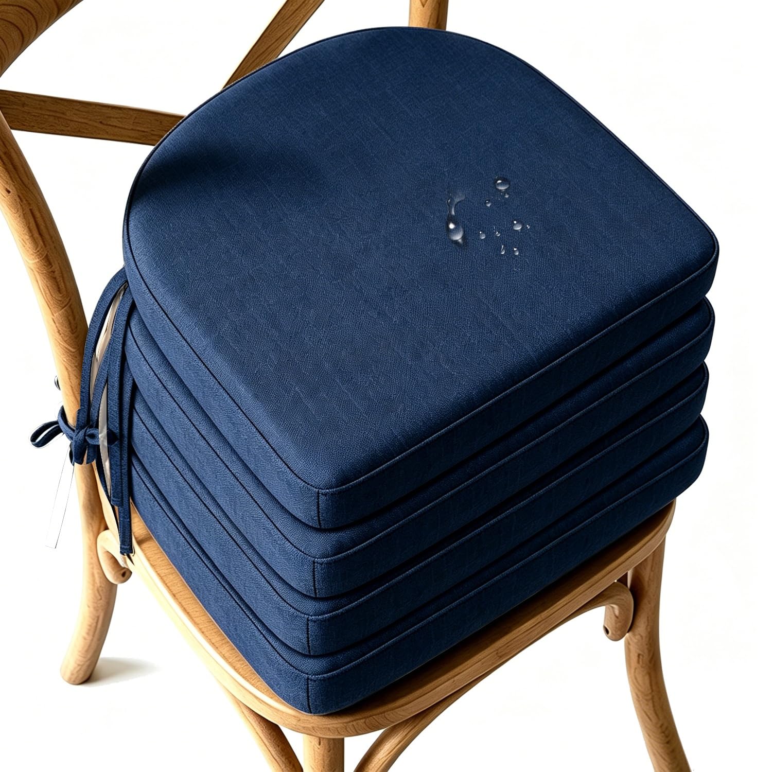 Cafusesdd Cafusedd 4 Psc Water-Repellent with Seat Cushions, Non Slip with Ties Patio Cushions, Seat Cushions for Deck/Kitchen/Chairs/Dining Room/Garden(NavyBlue,21''*19'')