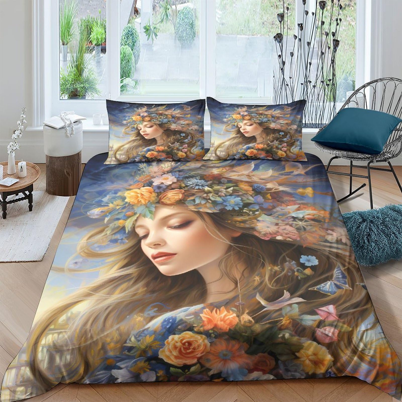 Housse de couette papillon 3D 200x200 parure de lit microfibre avec taies d'oreiller