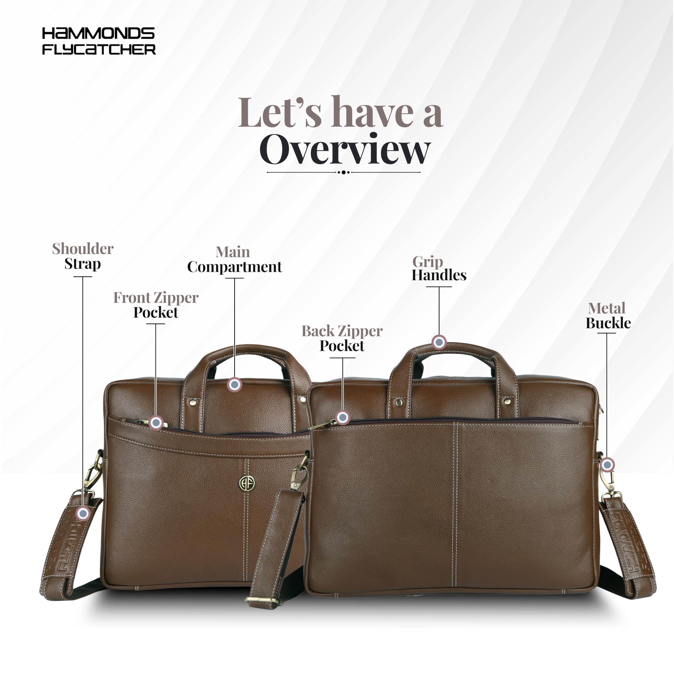 HAMMONDS FLYCATCHER Bombay LB122 - Borsa messenger in pelle marrone per laptop da 15,6" (L=39,H=29, B=8 cm)