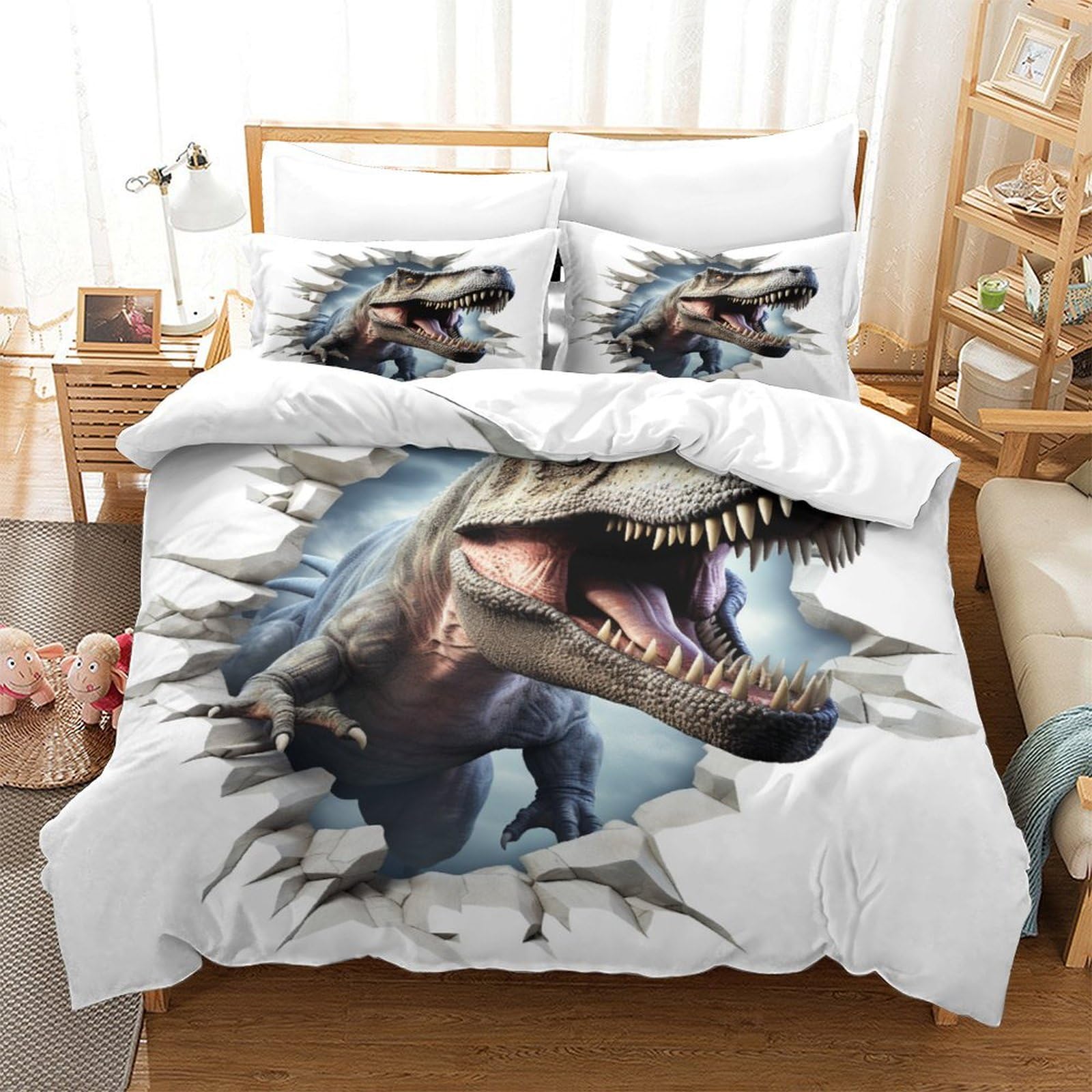 Housse de couette 3D dinosaure en microfibre premium super douce 260x220