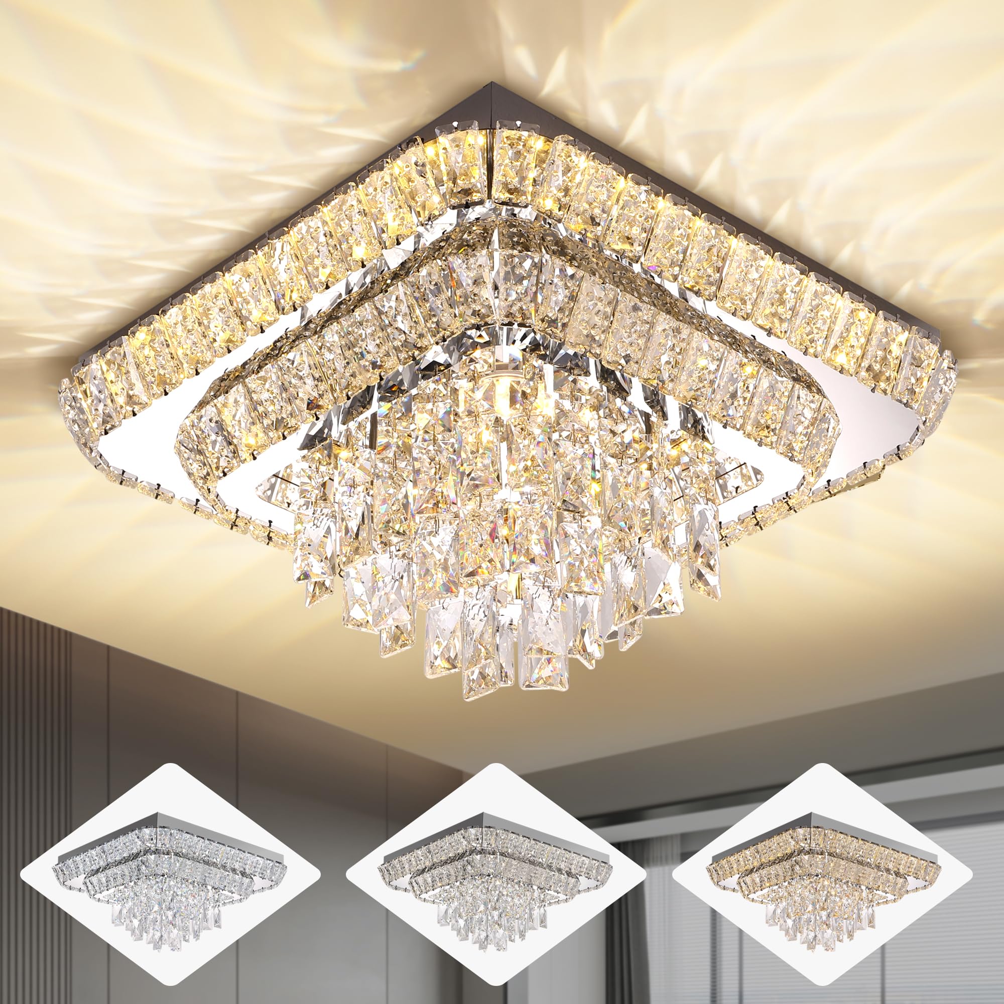 Miuyhji Crystal Raindrop Ceiling Light 24 in Smart Flush Mount