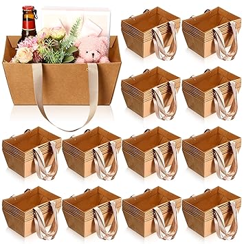 Glenmal 72 Pcs Gift Baskets with Handles Kraft Basket Baskets for Gifts Empty 9.8 x 6.5 x 4.3'' Gift Wrap Bags Market Trays for Gift Packages Wrapping Wedding Party Christmas Valentines (Brown)