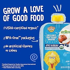 Earth\'s Best Organic Yogurt Smoothie Pouches, 24+ Months, Fruit Yogurt Smoothie for Toddlers 24 Months and Up, Apple Blueberry, 4.2 Ounce Resealable Pouch (Pack of 12)