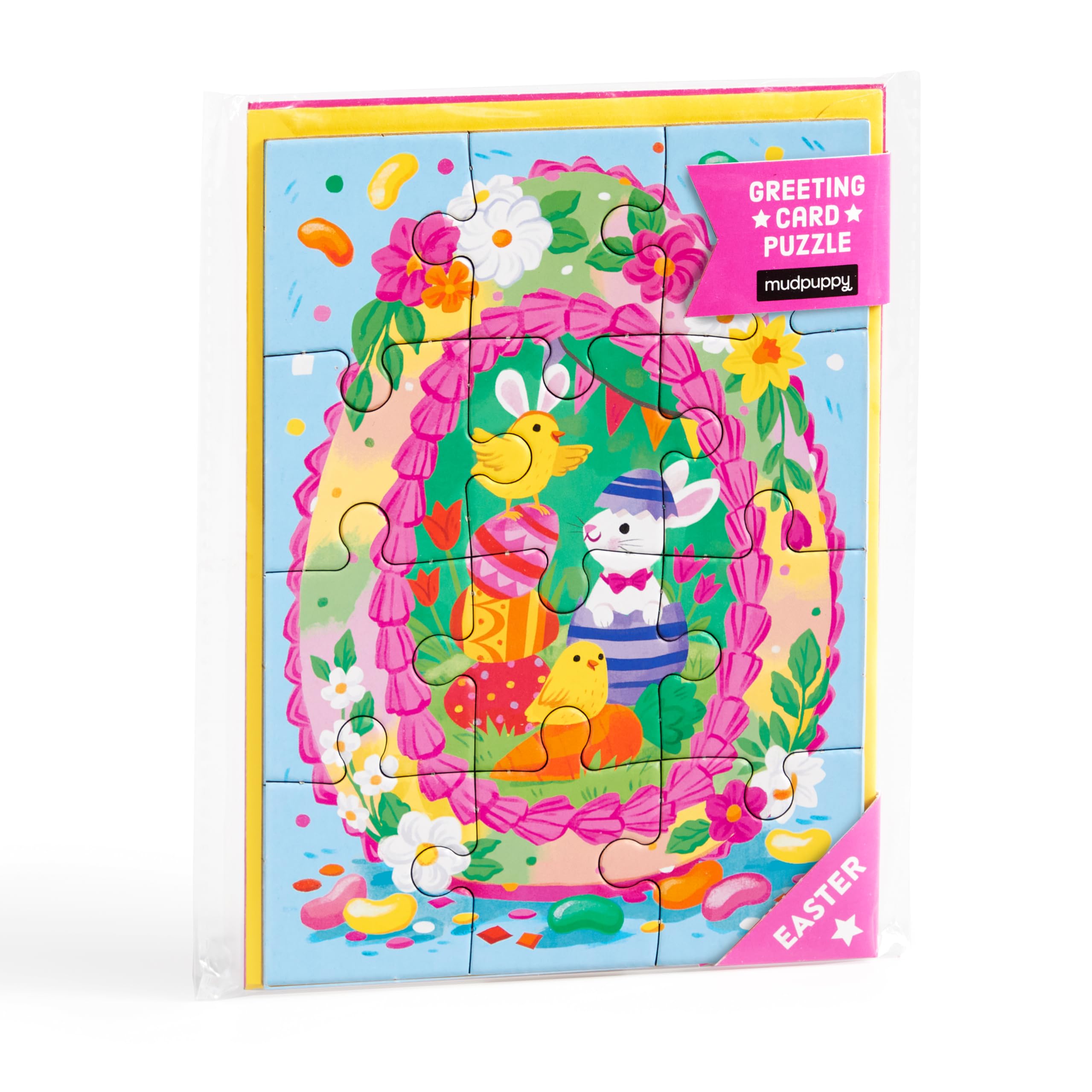 Mudpuppy Egg-cellent Easter – Easter Themed Greeting Card and Jigsaw Puzzle Includes Color Coordinated Envelope and Sticker Seal