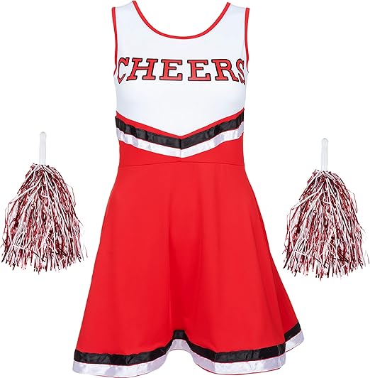 Redstar Fancy Dress Vestito Cheerleader con PON PON Cheerleader