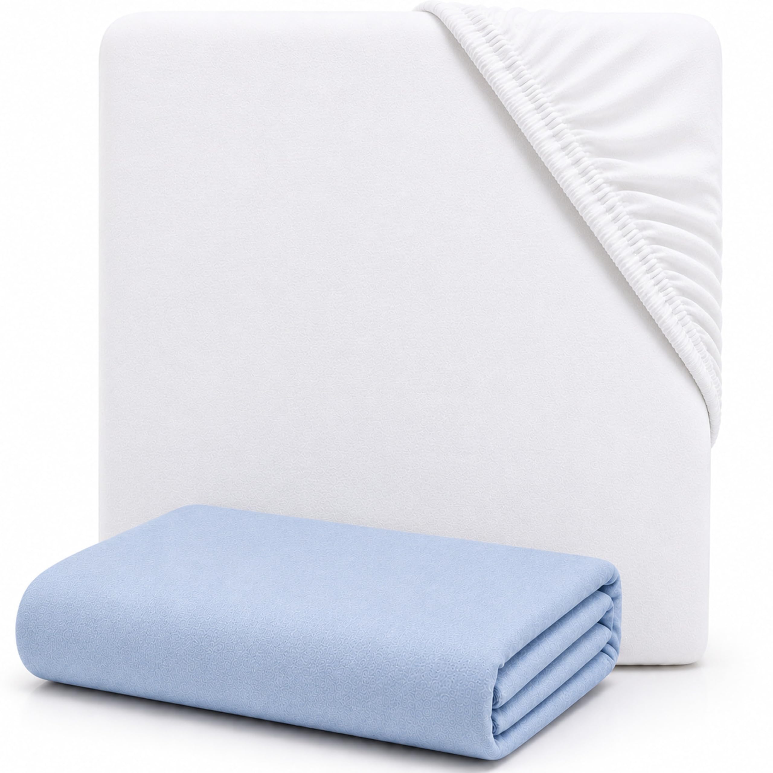 Dudu N Girlie Jersey Cotton Fitted Cot Sheets, 60x120cm, White & Blue