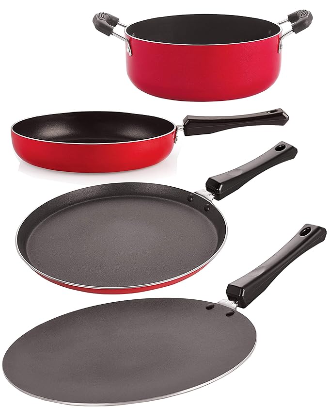 Nirlon Non-Stick 3 Layer Coated Aluminium 4 Piece Odor Free Healthy Kitchenware Essential Combo Gift Set Offer