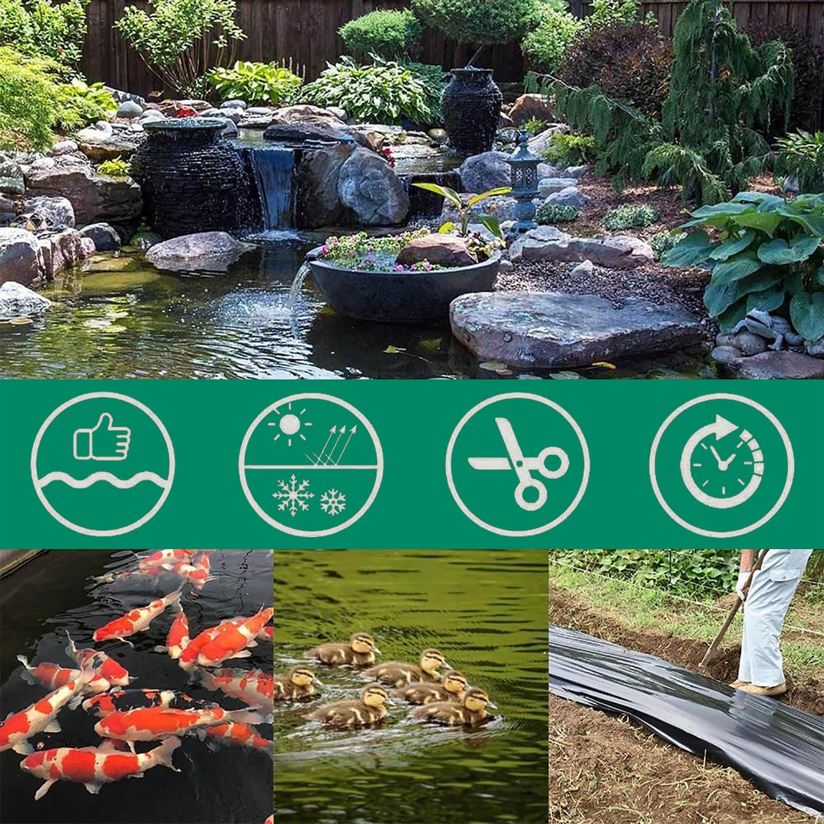 Fodera flessibile in PVC per laghetti da giardino Copertura impermeabile a forma di T per pesci, cascate e piante acquatiche Soluzione di protezione per paesaggistica Ultie