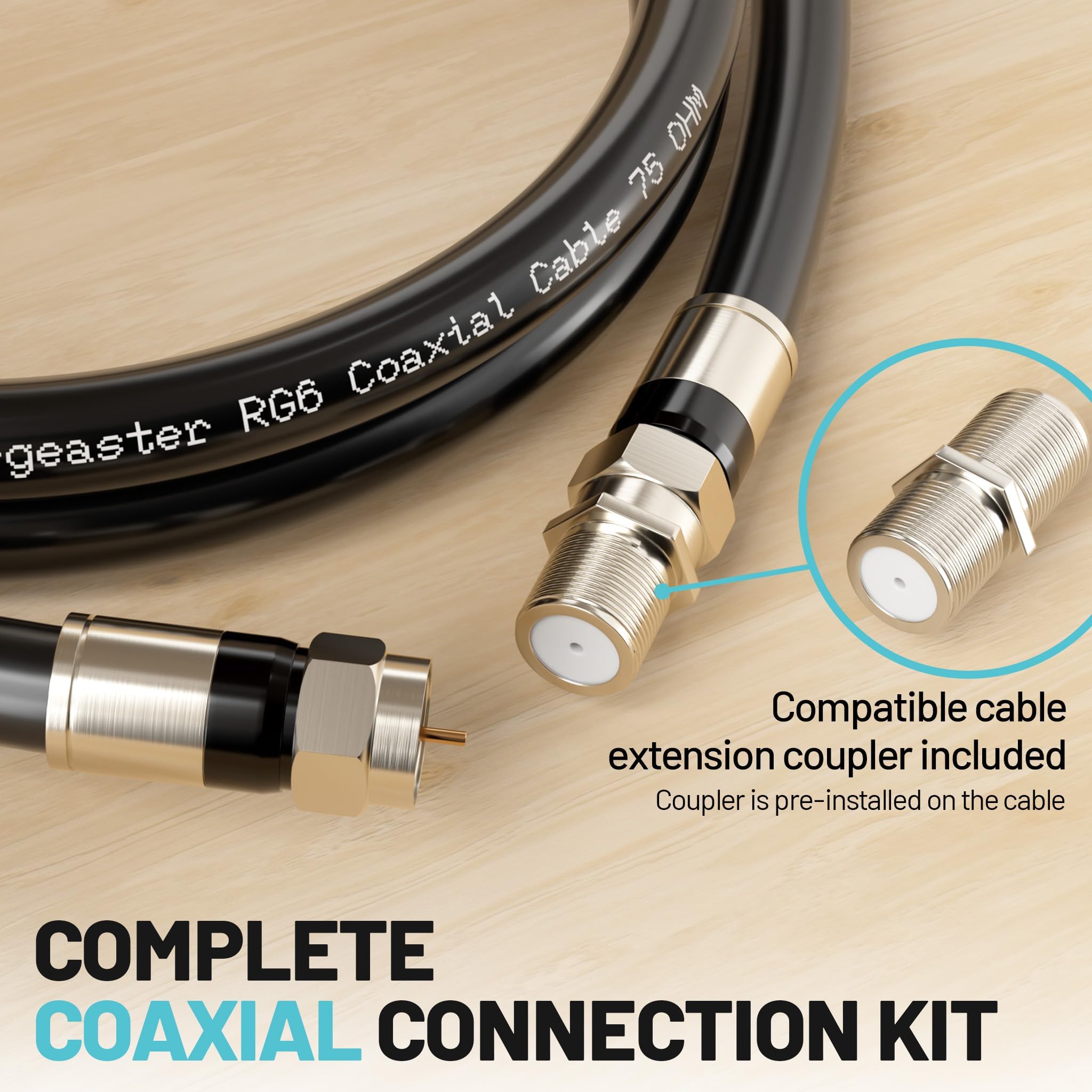 energeaster Câble coaxial RG6 de 30,5 m avec connecteur de type F, rallonge de câble coaxial, Internet haut débit, antenne TV numérique intérieure pour satellite, antenne, DVR, magnétoscope, HDTV