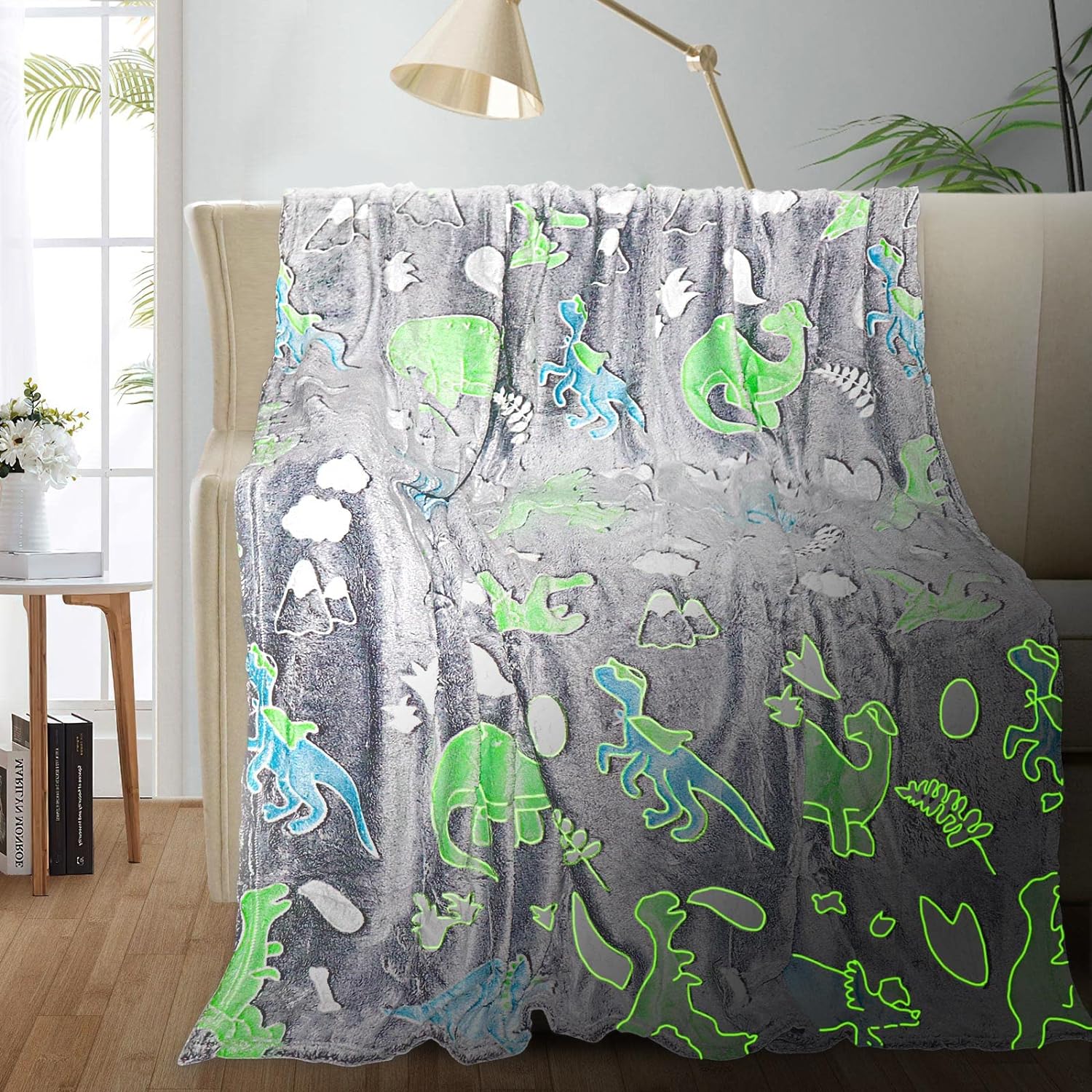 Glow in the Dark Dinosaur Blanket for Kids Boys Toddler, Soft