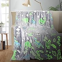 Vista 26 de TEHALK Manta de dinosaurio para niños y niñas, mantas que brillan en la oscuridad, mantas de forro polar suave para niños, manta de bebé