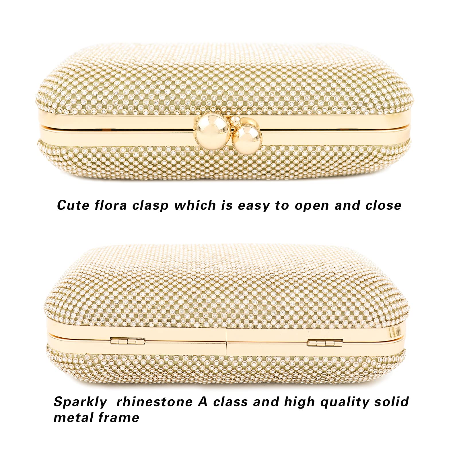 Women Evening Bag Sparkling Rhinestone Purse Wedding Handbags and Clutch Purses for Women Evening Elegant Bridal Clutch(Gold)