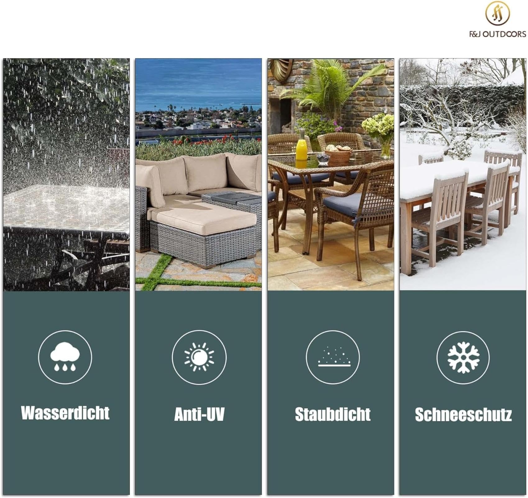 Tischabdeckung Outdoor Wetterfest 190x190x85cm Abdeckung Gartenmöbel Winterfest Rechteckig Terrassengarnitur, Schutzplane XXL Schutzhülle für Gartenmöbel Schnittsofa Robuster Möbelschutz