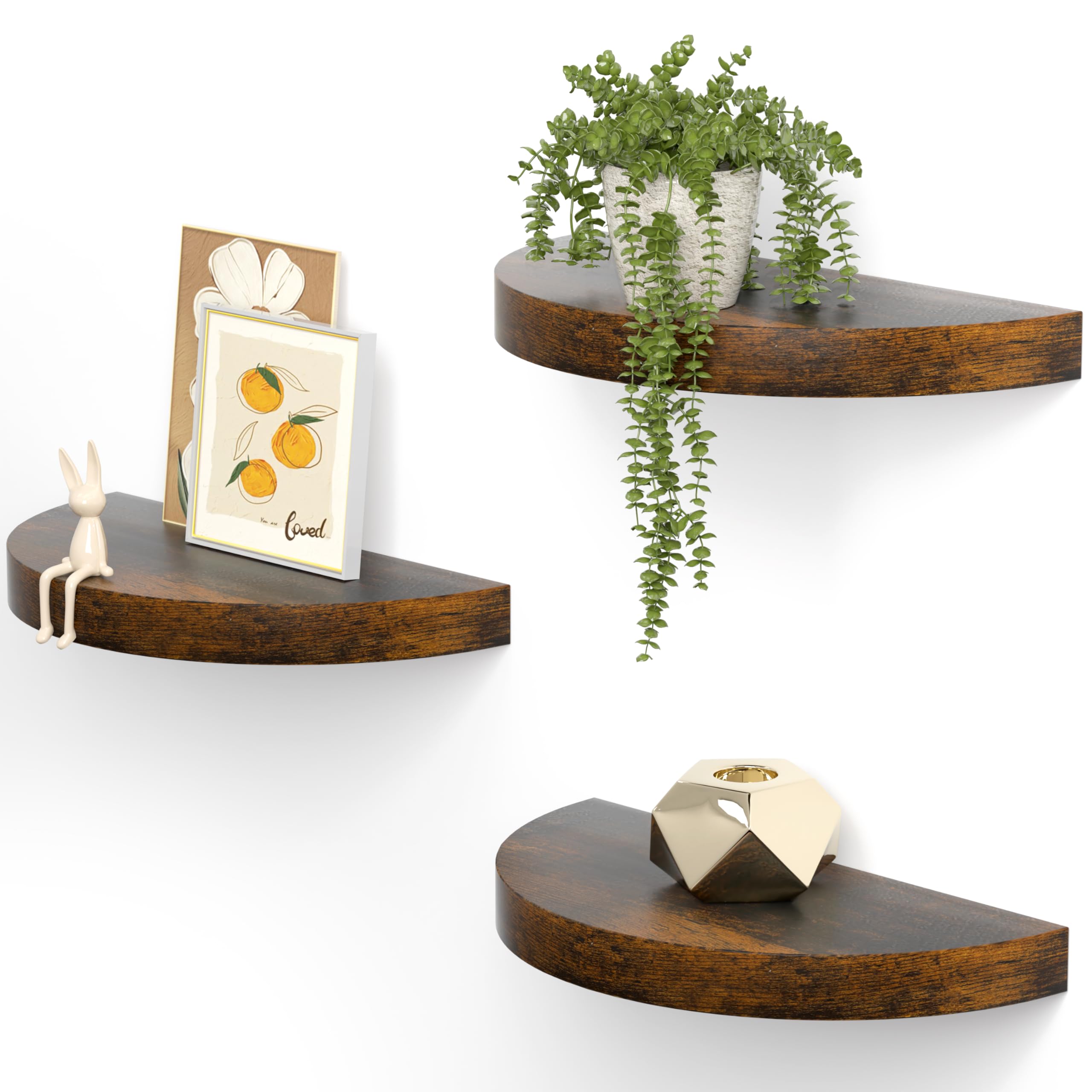 Olakee Floating Shelves for Wall Set of 3, 15.4" Rustic Wood Wall Mounted Shelves for Bathroom, Bedroom, Living Room, Kitchen, Office – Heavy Duty