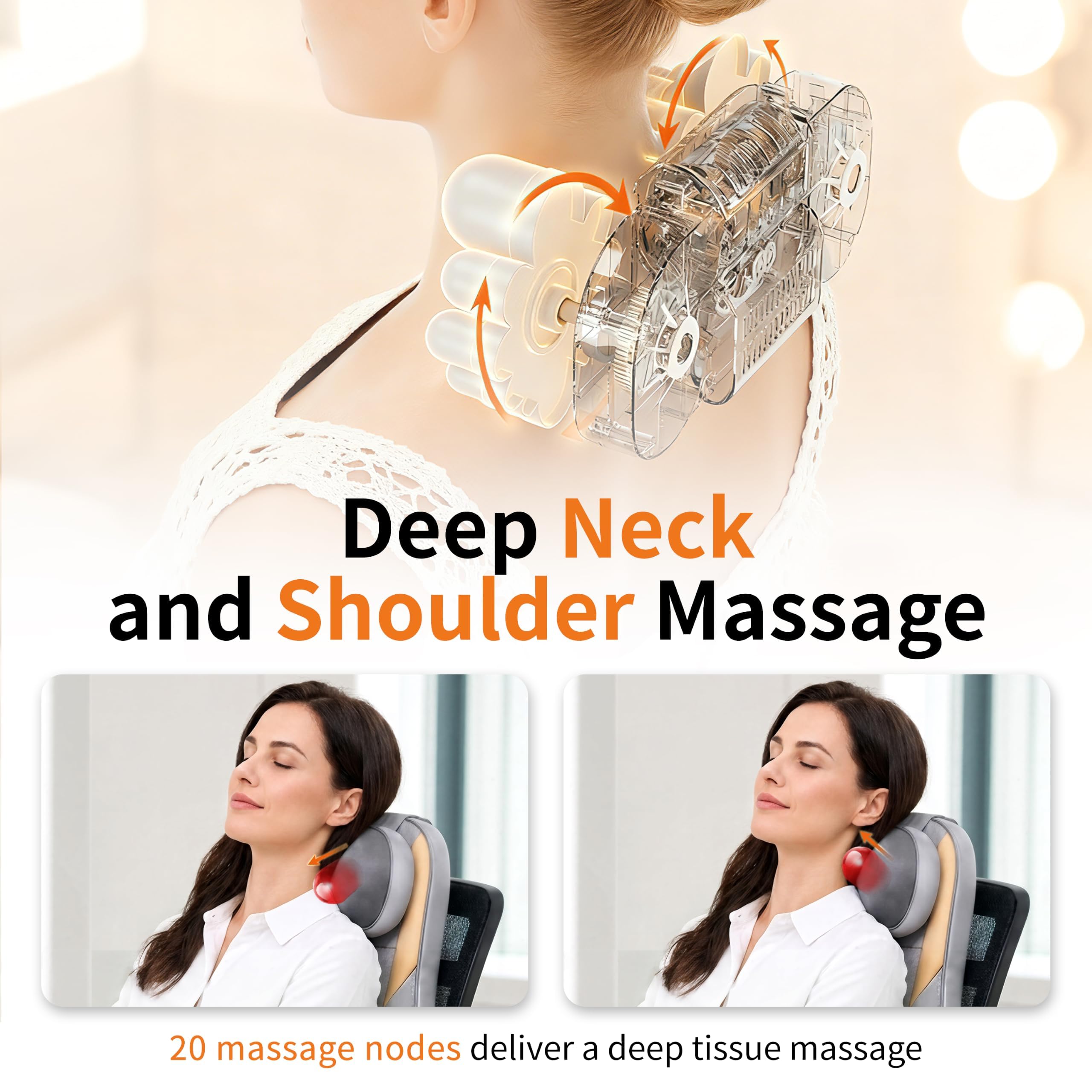 Shiatsu Nacken- und Rückenmassagegerät mit Wärme, 2D&3D Kneten Rückenmassagegerät für Müdigkeit Entlastung Tiefengewebe, Tragbares Rückenmassagegerät für Stuhl, Einstellbare Nackenmassage mit
