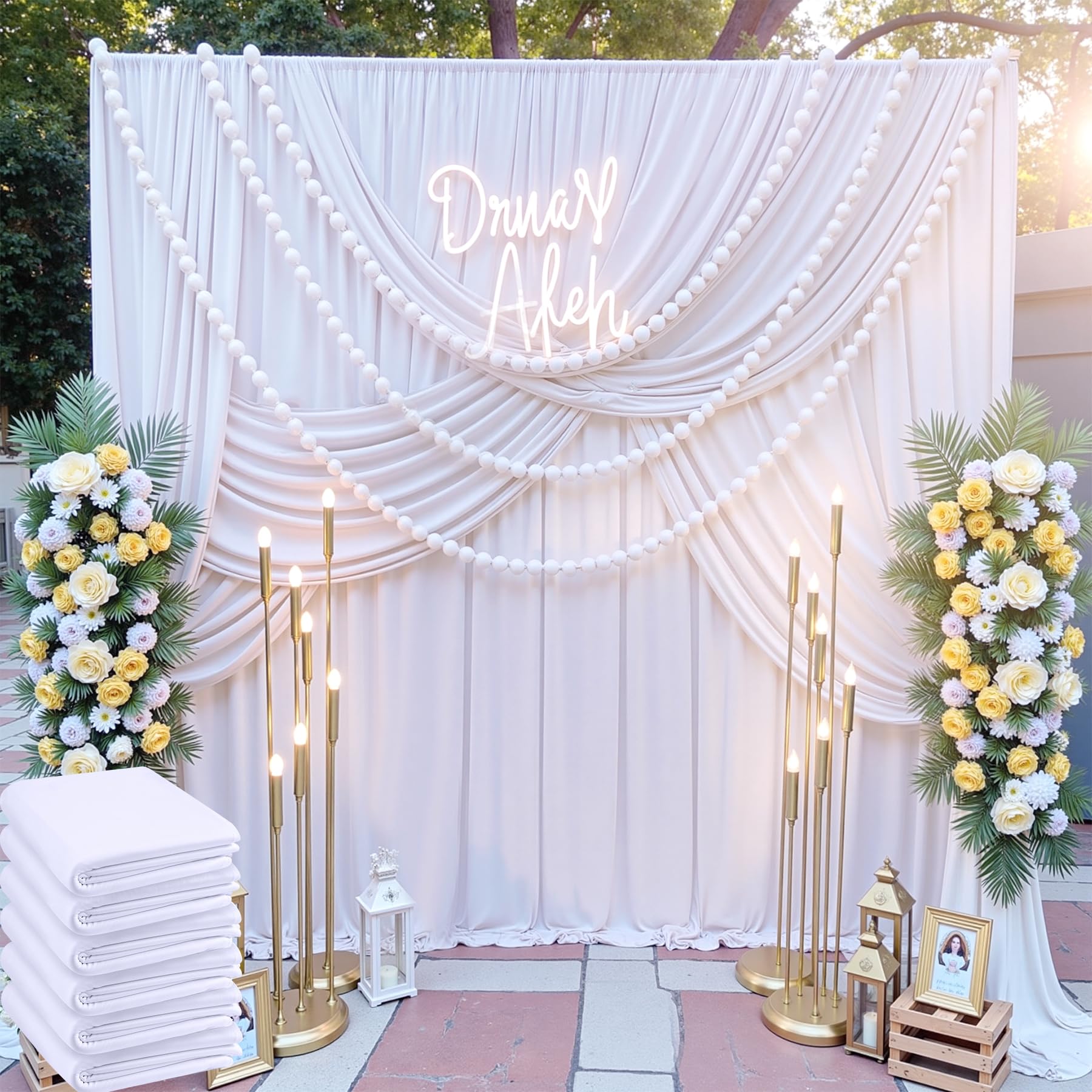 30ft x 10ft Wrinkle Free White Backdrop Curtains for Parties Wedding, 6 Panels 5x10ft Silky Soft Polyester Photo Backdrop Drapes for Party Birthday