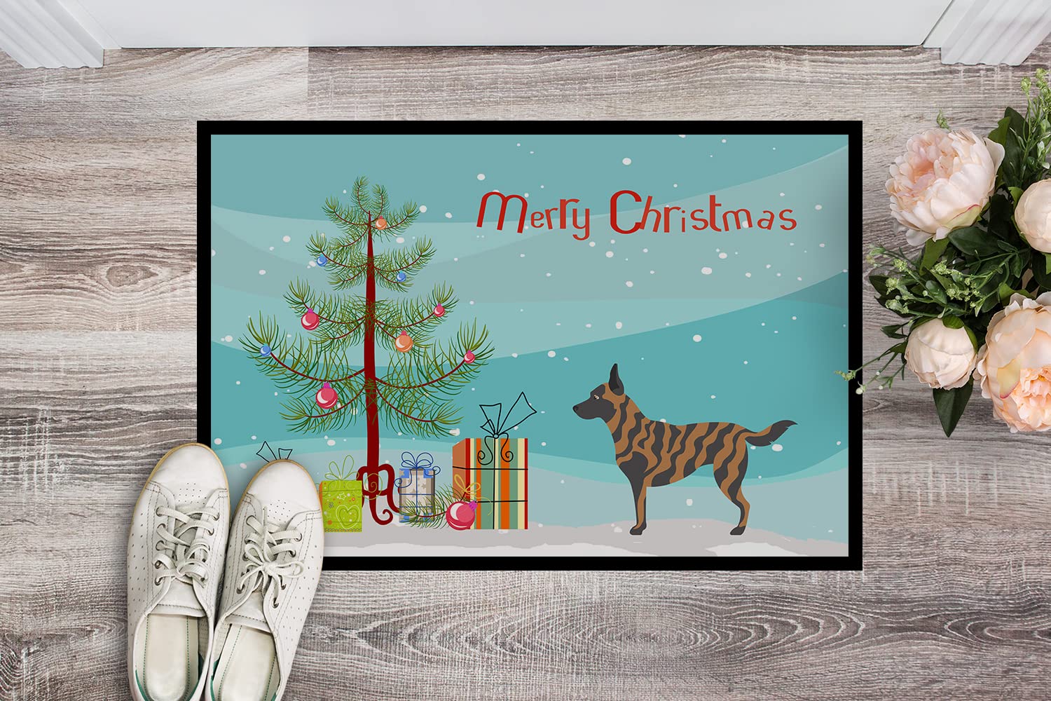 Caroline's Treasures BB8462MAT Dutch Shepherd Christmas Doormat 18x27 Front Door Mat Indoor Outdoor Rugs for Entryway, Non Slip Washable Low Pile, 18H X 27W